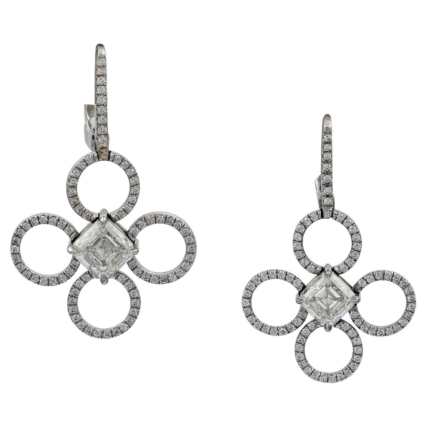 Daniel K Clover Flower Diamond Platinum Earrings For Sale