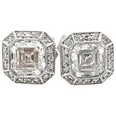 Daniel K Diamond Earrings 1.36TCW Square Emerald & Round 18k Gold & Platinum