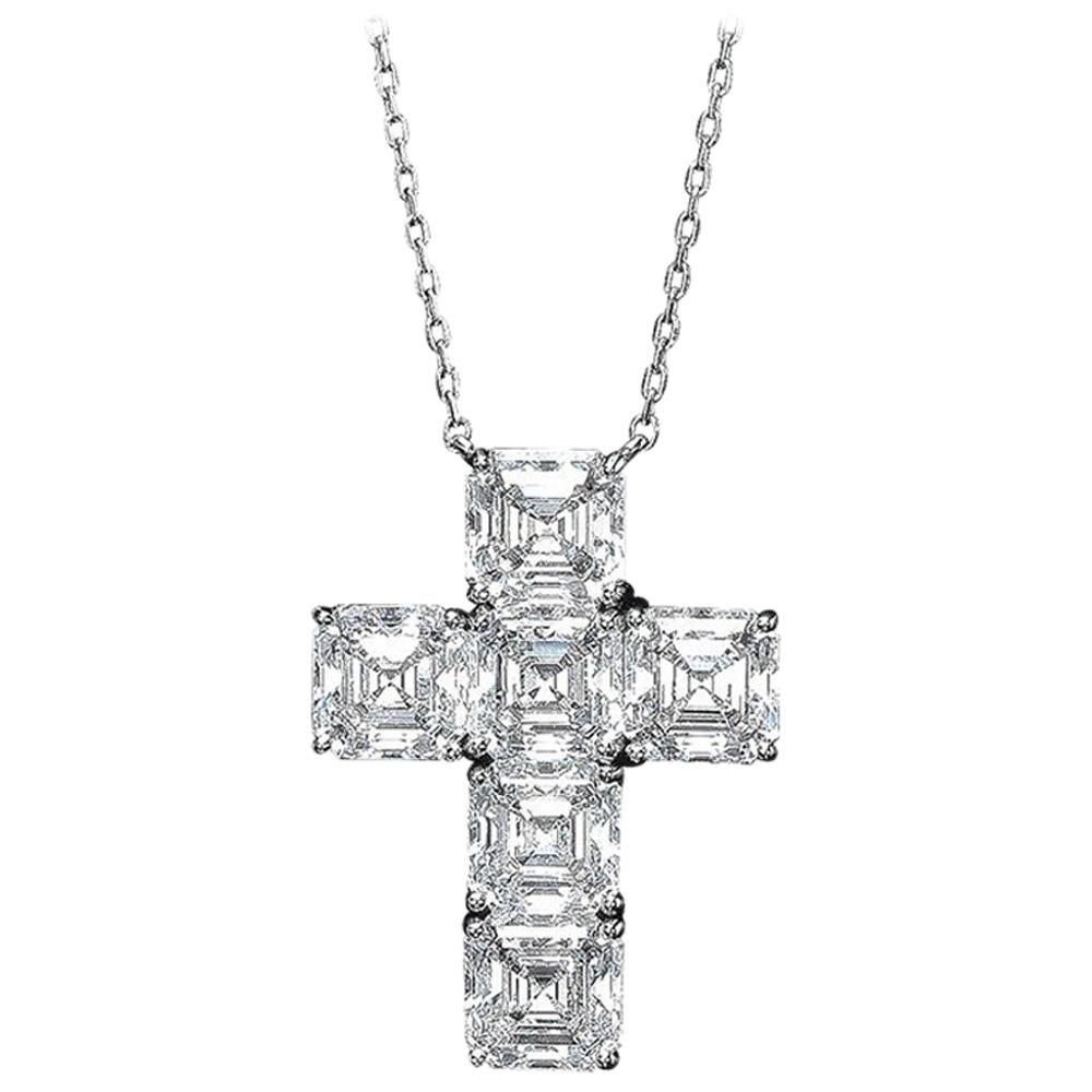 Daniel K., Daniel K. Platin-Kreuz-Anhänger mit 6 GIA-zertifizierten 4,38-Diamanten im Asscher-Schliff im Angebot