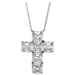 Daniel K. Platinum Cross Pendant with 6 GIA Certified 4.38 Asscher Cut Diamonds