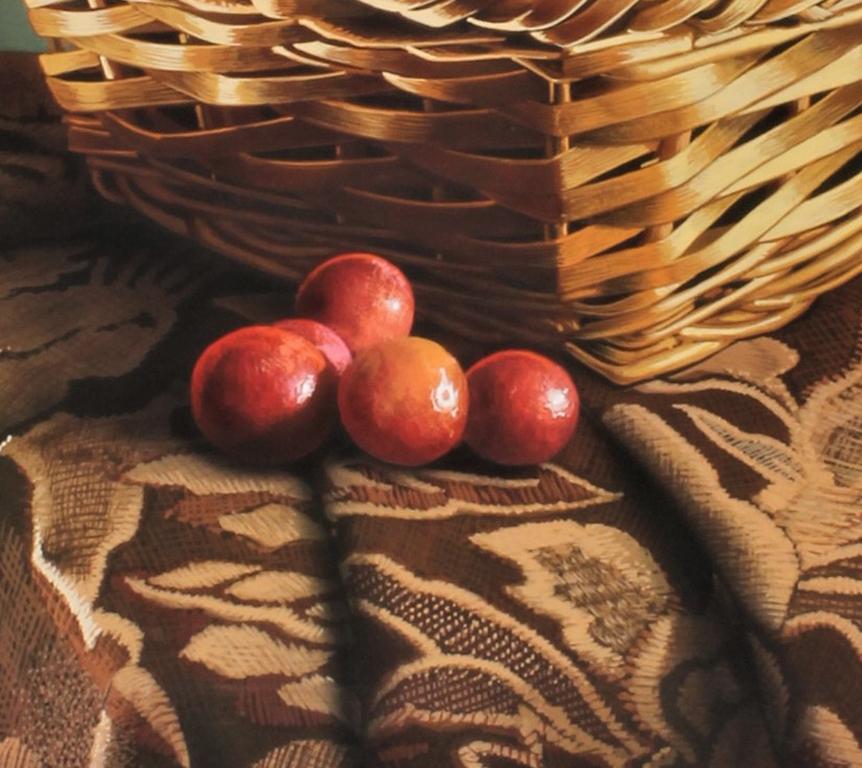Photorealist still-life with red and brown, 