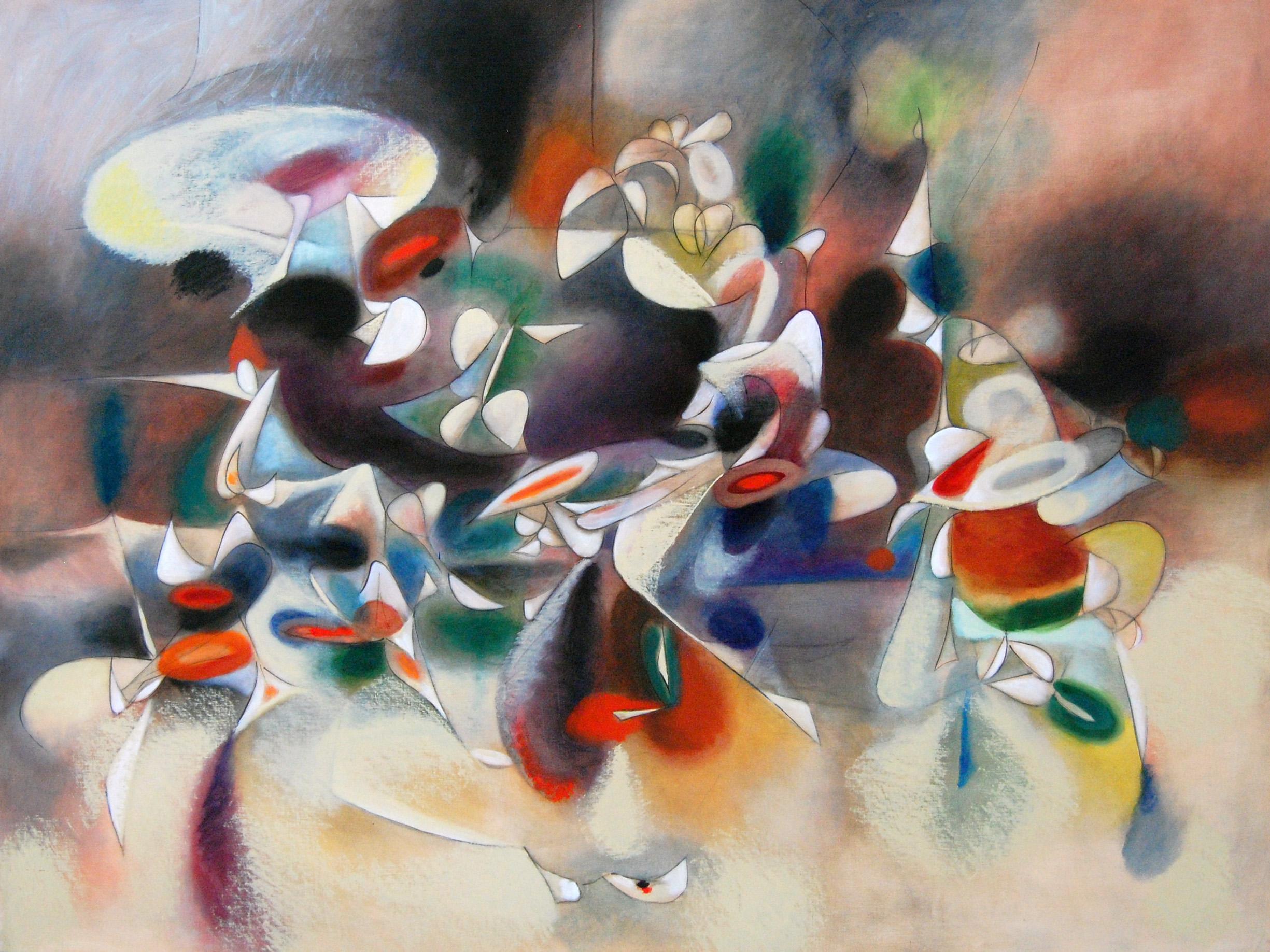 Abstract Painting Daniel Ketelhut - Peinture à l'huile abstraite « Danseurs dans l'au-delà »