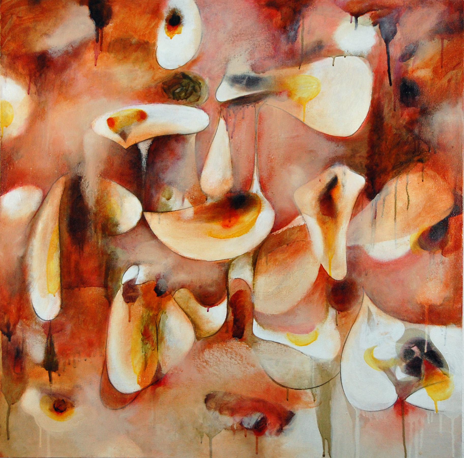 In *Womb of Radiance*, Daniel Ketelhut envelops the viewer in a vibrant, pulsating energy through a dominant palette of pinks and reds. These warm, luminous colors convey a sense of life, vitality, and emotional intensity, while interspersed shapes