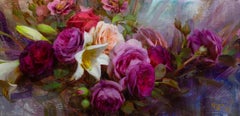 "Lilting" (2025) Original Ölgemälde mit Blumen und rosa Rosen