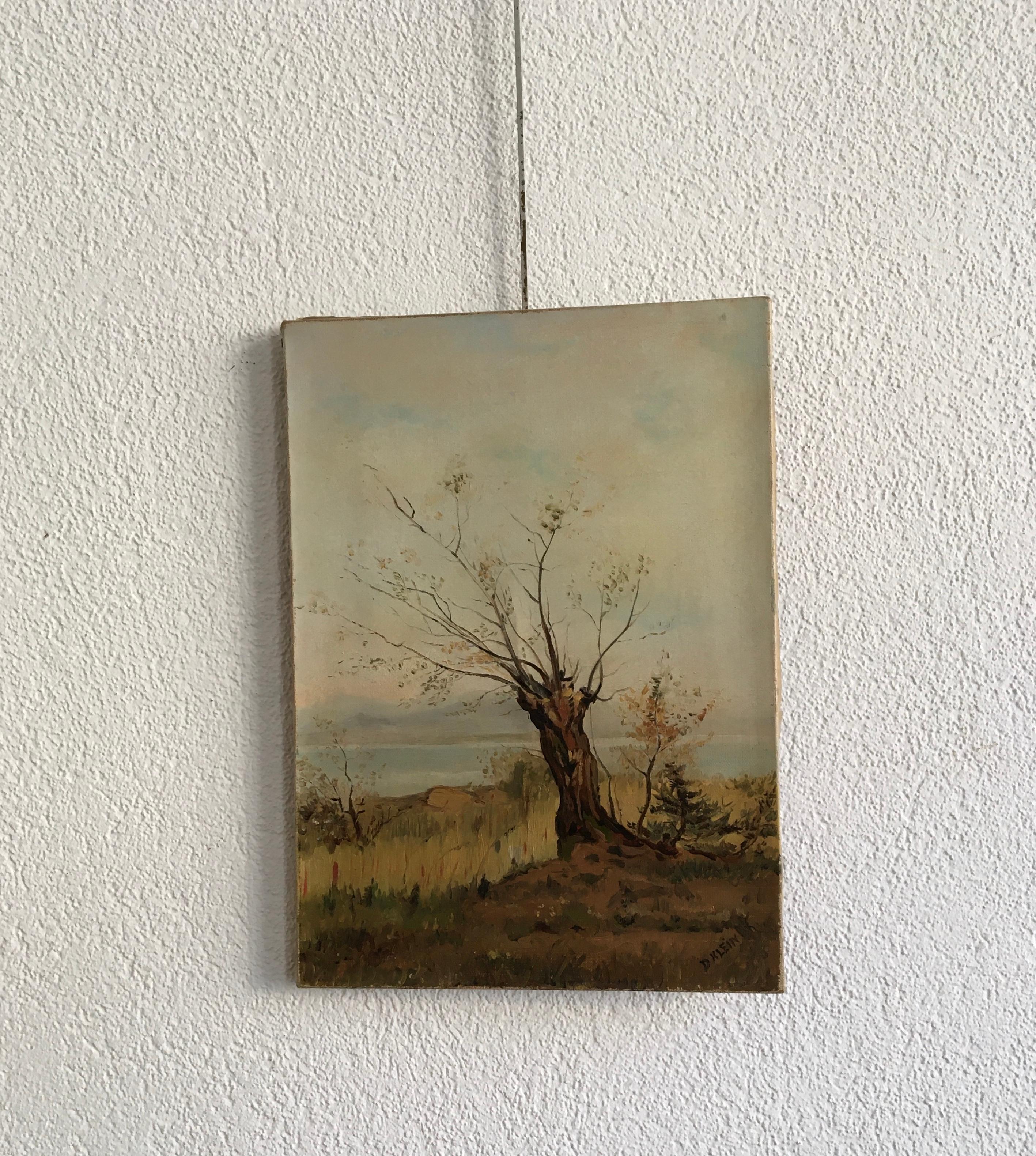 Tree in autumn overlooking the lake - Painting by Daniel Klein