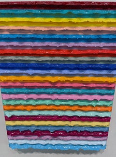 contemporary abstract colorful acrylic painting impasto textured stripes signed