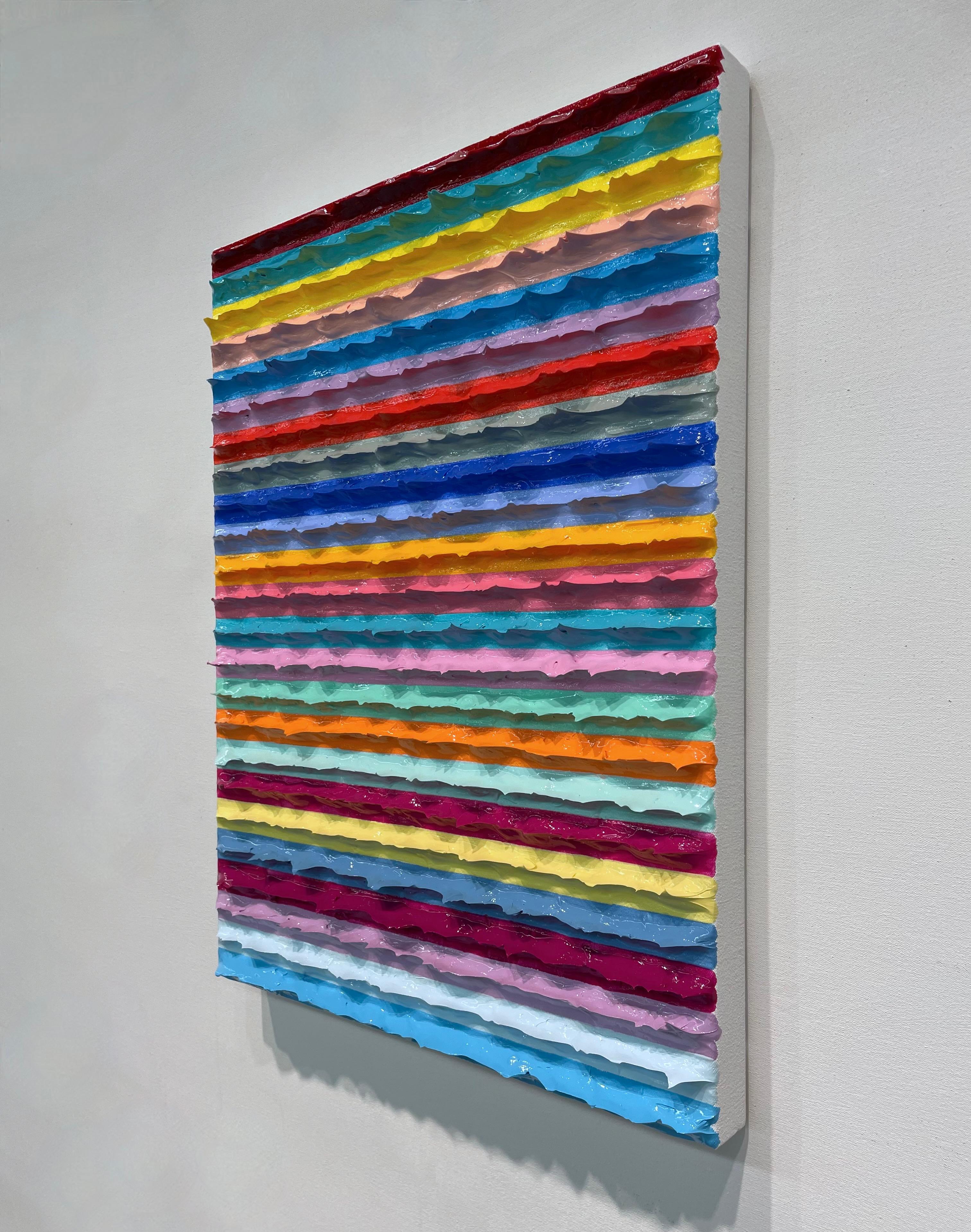 pittura acrilica contemporanea astratta e colorata, impasto, strisce strutturate, firmata - Abstract Painting Grigio di Daniel Klewer
