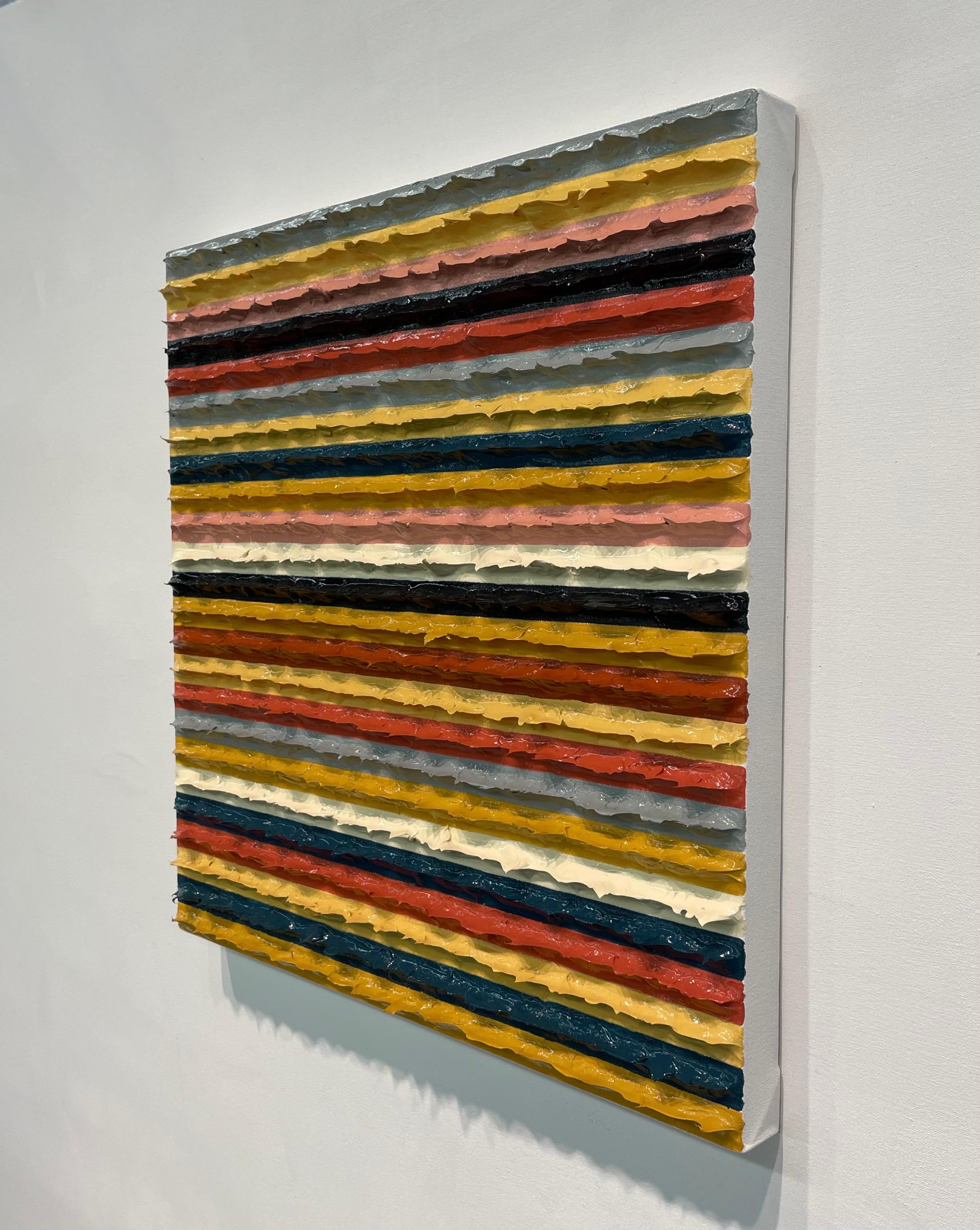 pittura acrilica contemporanea astratta e colorata, impasto, strisce strutturate, firmata - Abstract Painting Marrone di Daniel Klewer