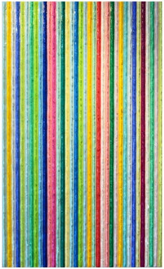 pittura acrilica contemporanea astratta e colorata, impasto, strisce strutturate, firmata