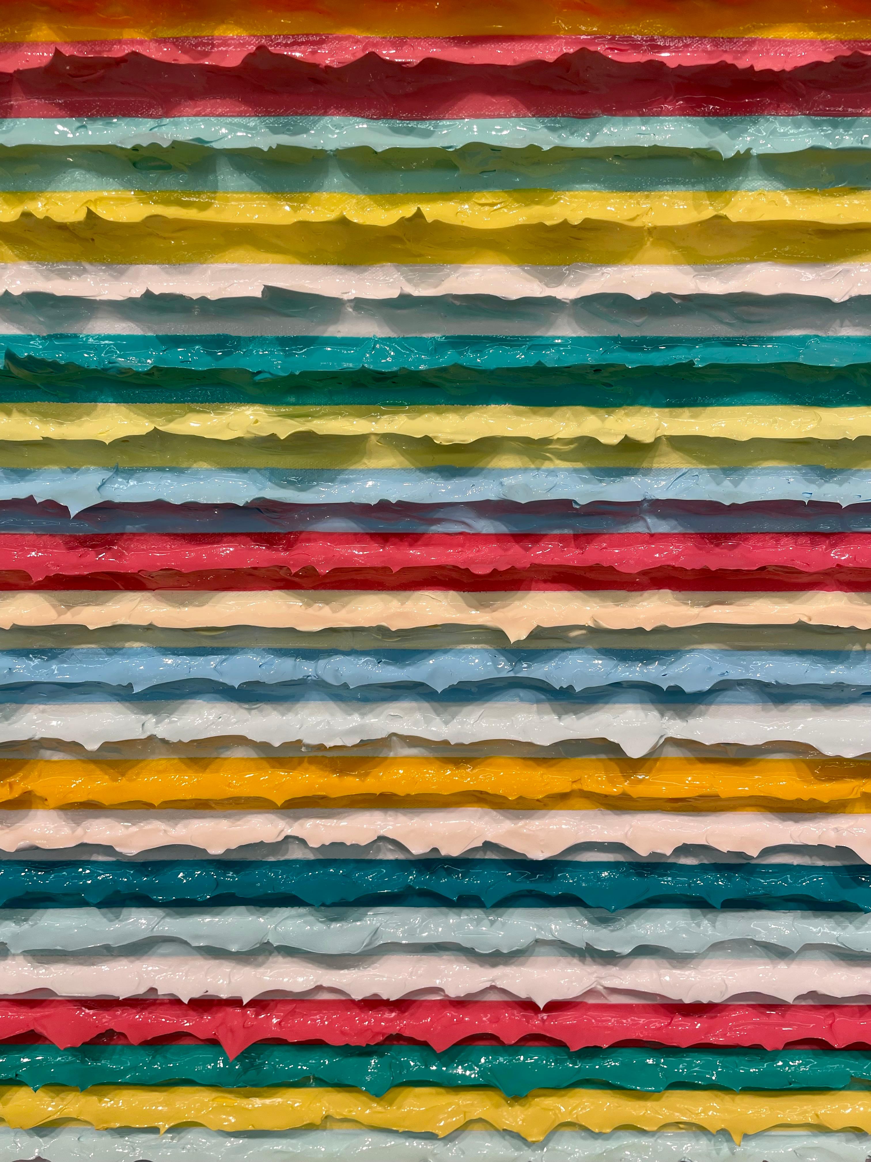 pittura acrilica contemporanea astratta e colorata, impasto, strisce strutturate, firmata - Painting di Daniel Klewer