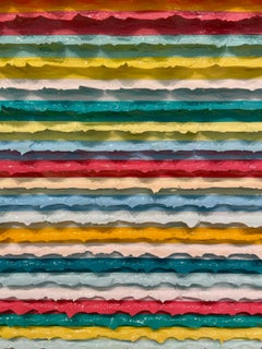 contemporary abstract colorful acrylic painting impasto textured stripes signed
