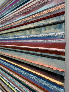 Contemporary abstract colorful acrylic painting impasto textured stripes signed