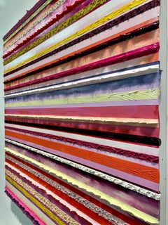 contemporary abstract colorful acrylic painting impasto textured stripes signed