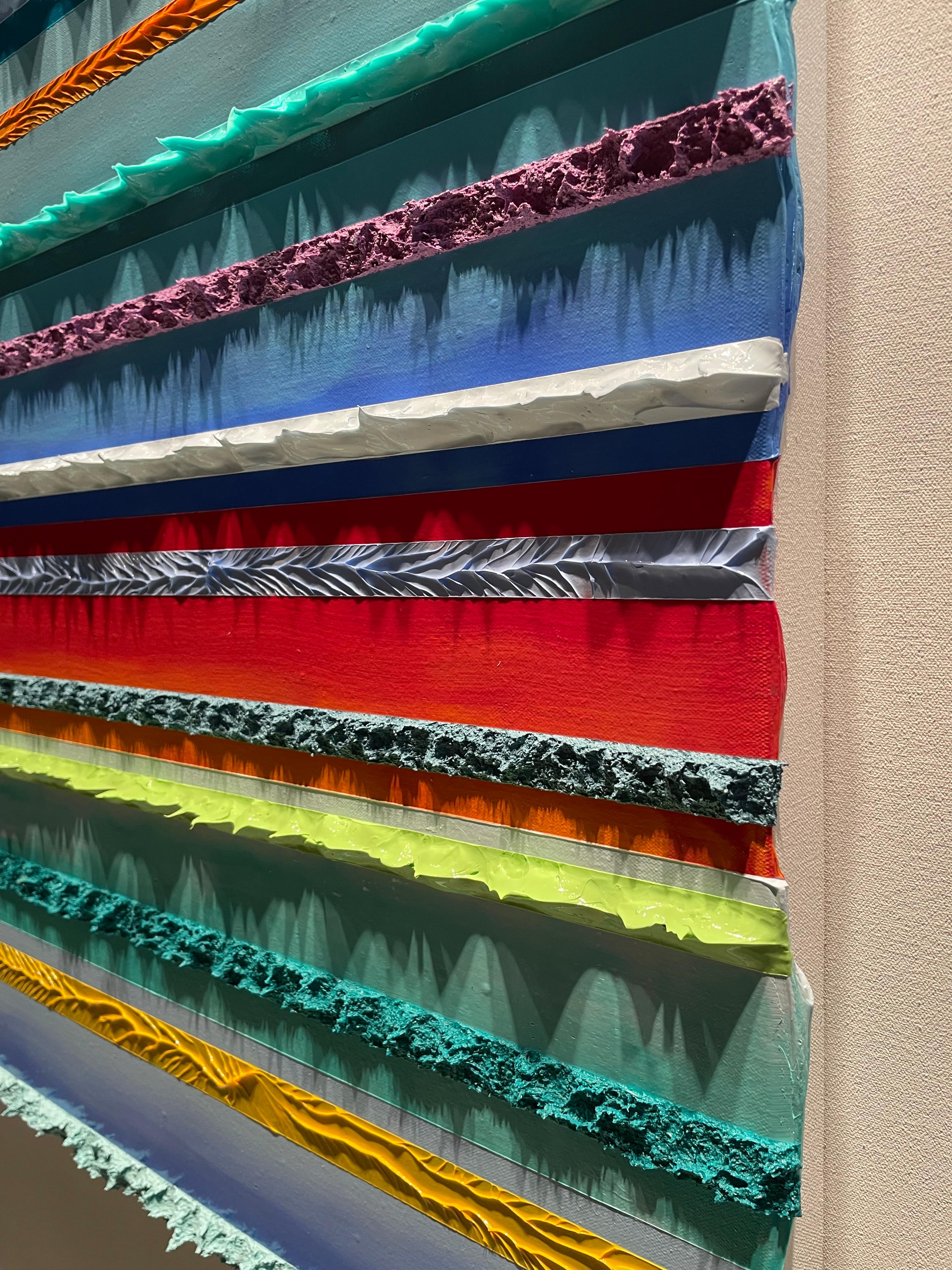 pittura acrilica contemporanea astratta e colorata, impasto, strisce strutturate, firmata - Painting di Daniel Klewer