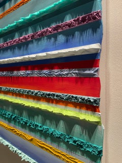 Contemporary abstrakt farbenfrohe Acrylmalerei impasto strukturierte Streifen signiert