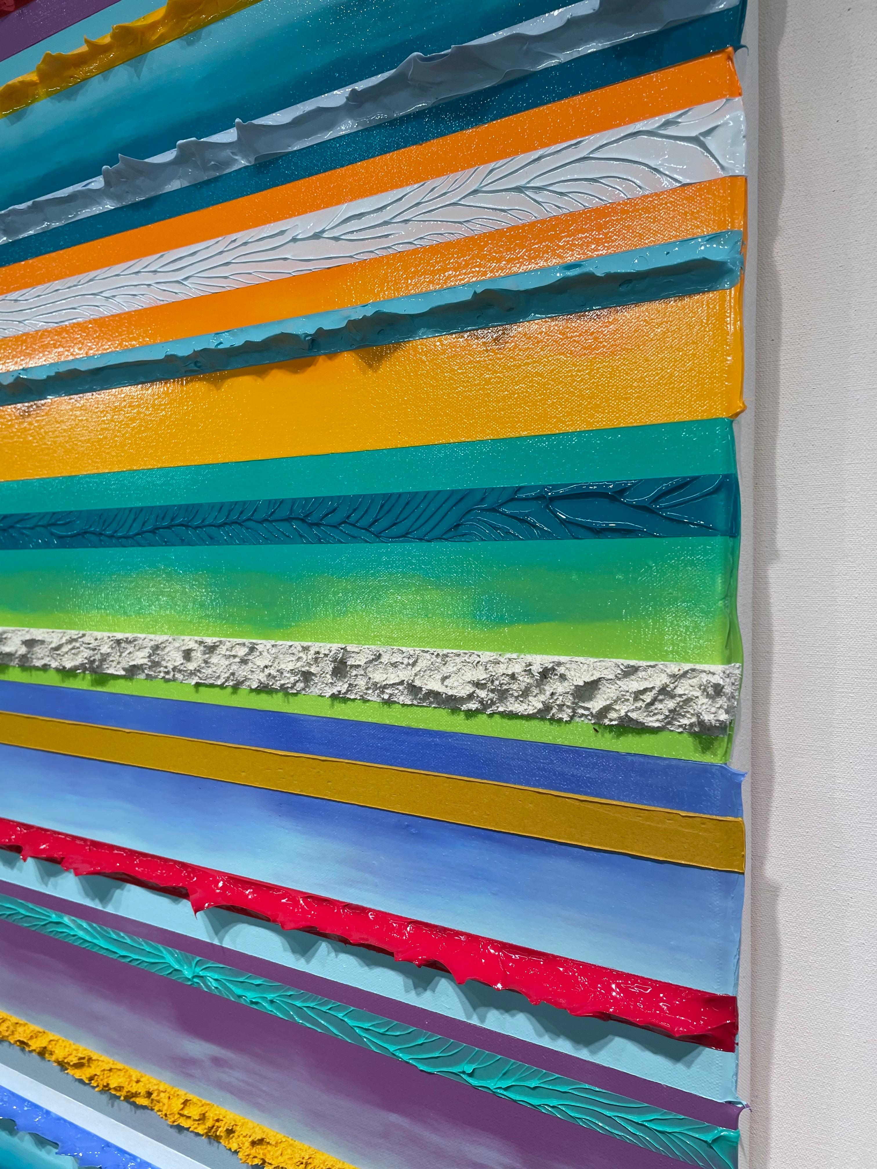 pittura acrilica contemporanea astratta e colorata, impasto, strisce strutturate, firmata - Painting Contemporaneo di Daniel Klewer