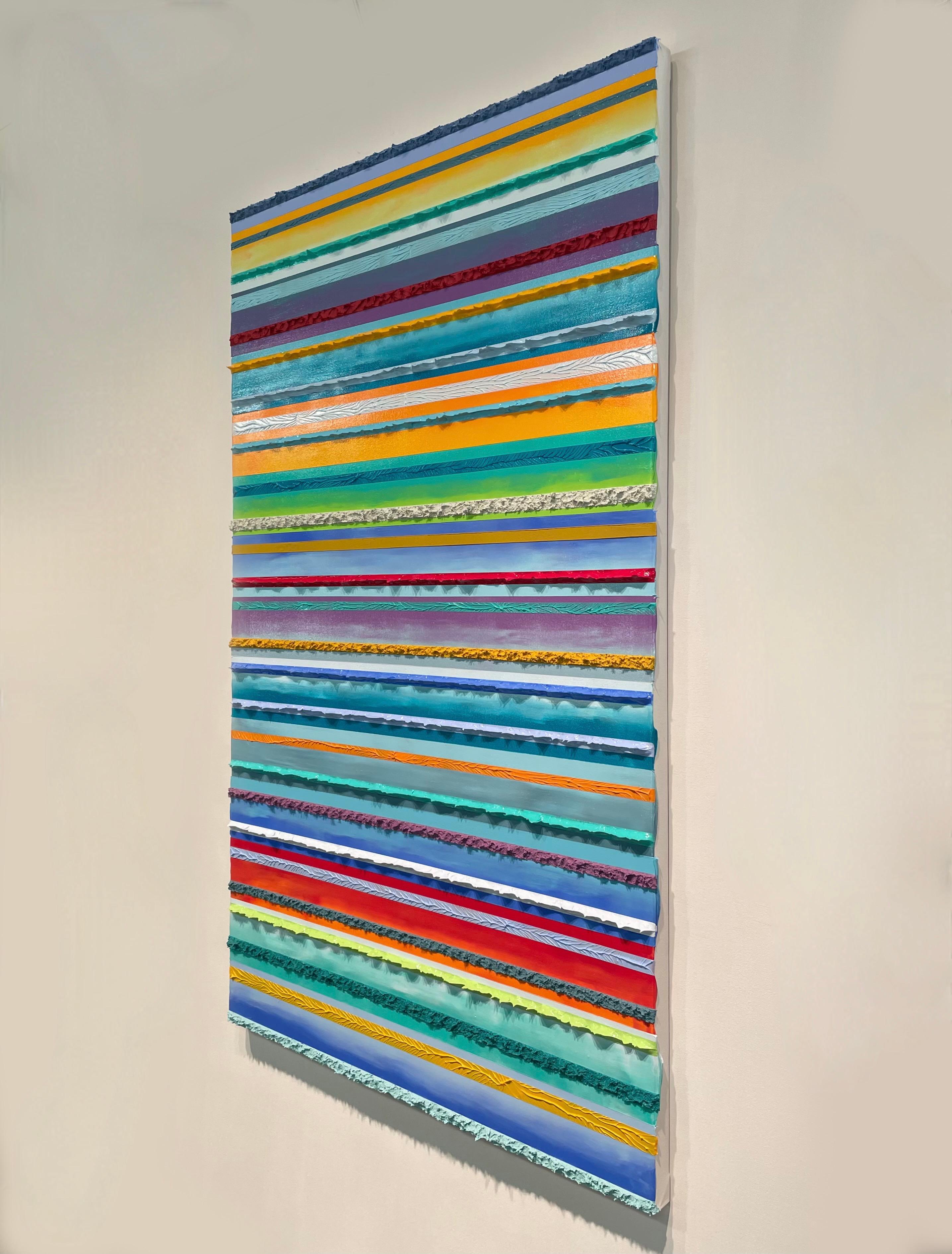 pittura acrilica contemporanea astratta e colorata, impasto, strisce strutturate, firmata - Abstract Painting Grigio di Daniel Klewer