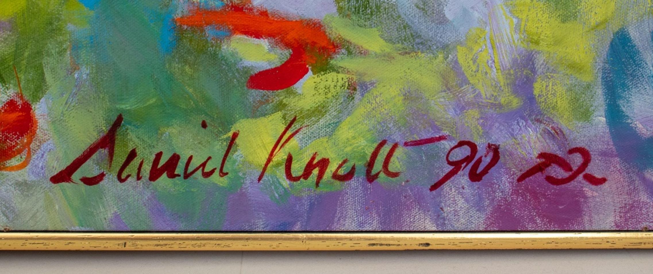 Daniel Knoll (American, XX-XXI) Impressionistic oil painting on canvas, 1990, depicting vining red flowers, signed and dated lower right, housed in a gilt wood frame.

Dimensions: Image: 47
