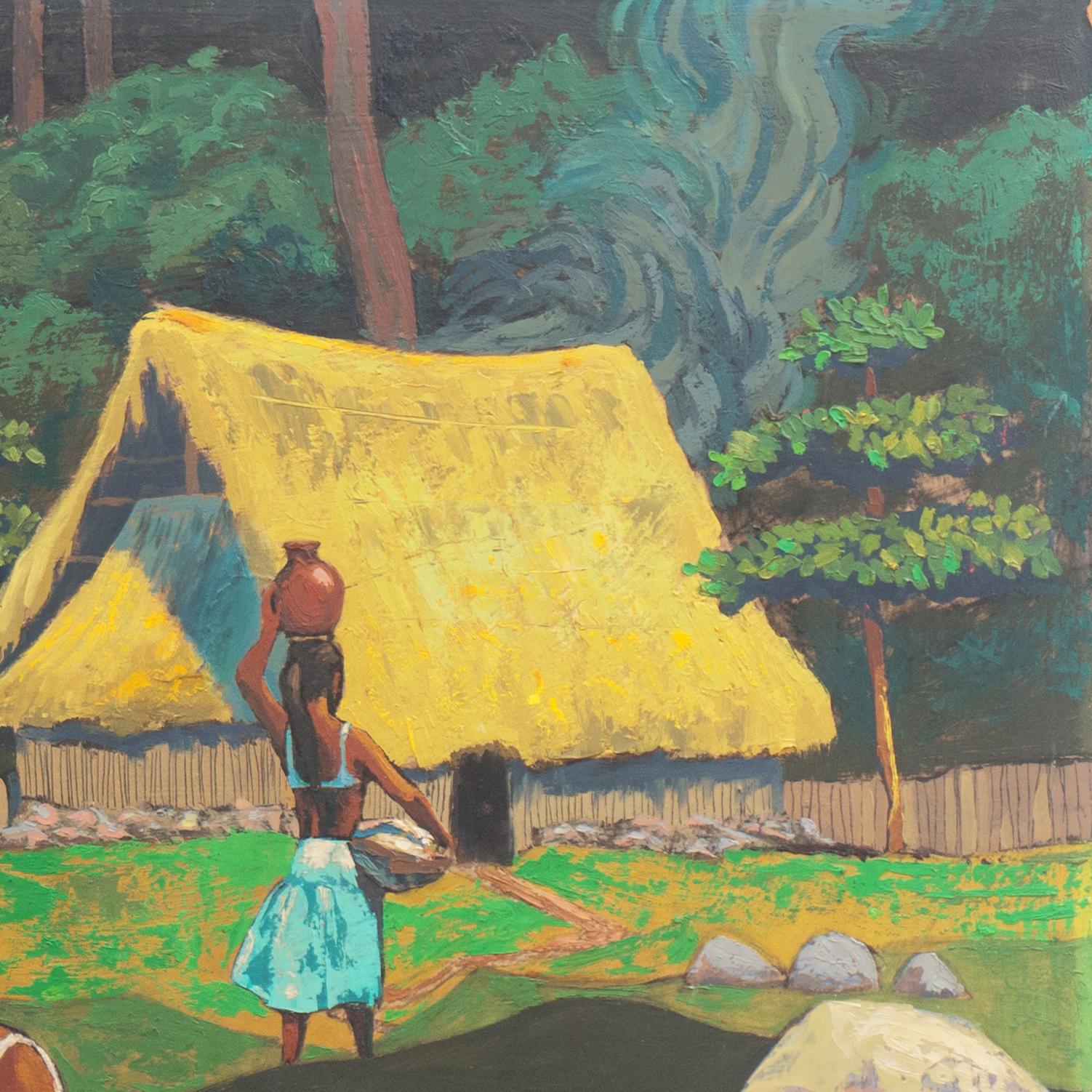 'Women Doing Laundry' Large Post-Impressionist Oil, South Pacific Landscape - Modern Painting by Daniel L.