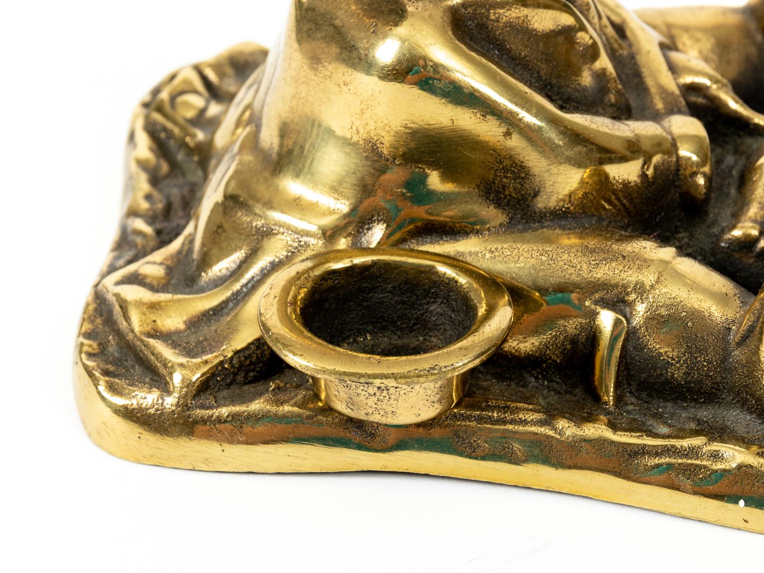 English Daniel Lambert Figural Brass Inkwell For Sale