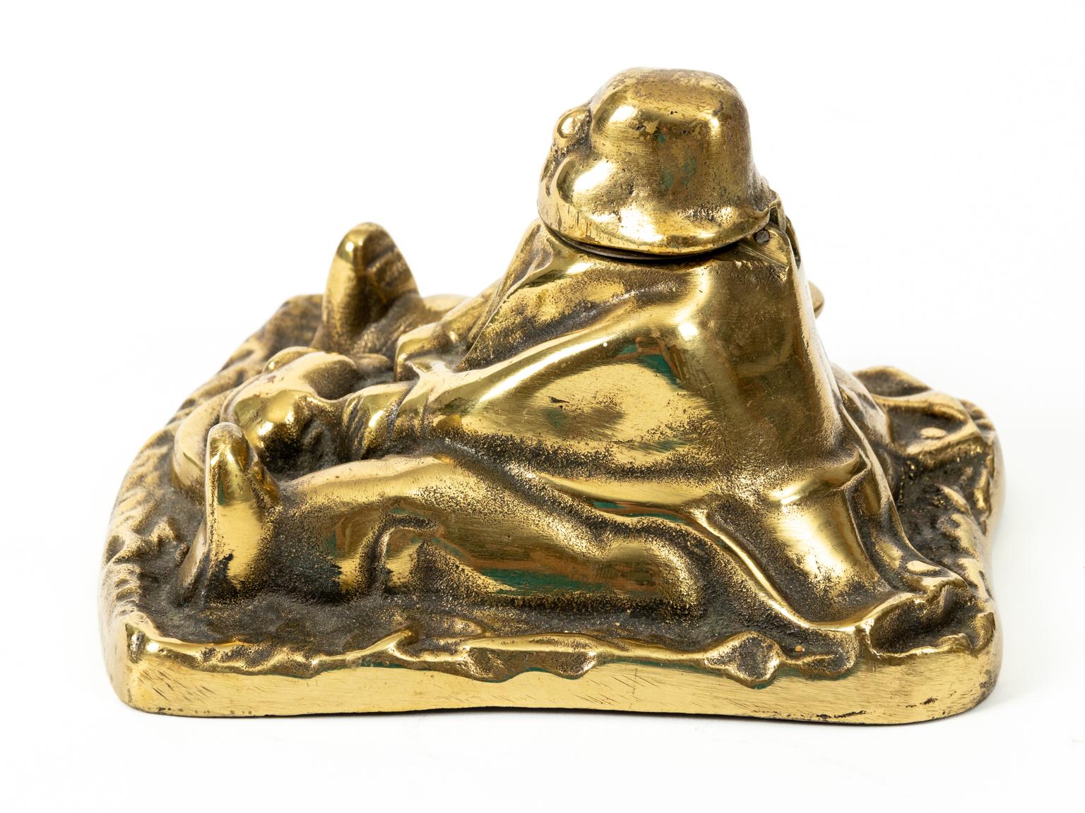 20th Century Daniel Lambert Figural Brass Inkwell For Sale