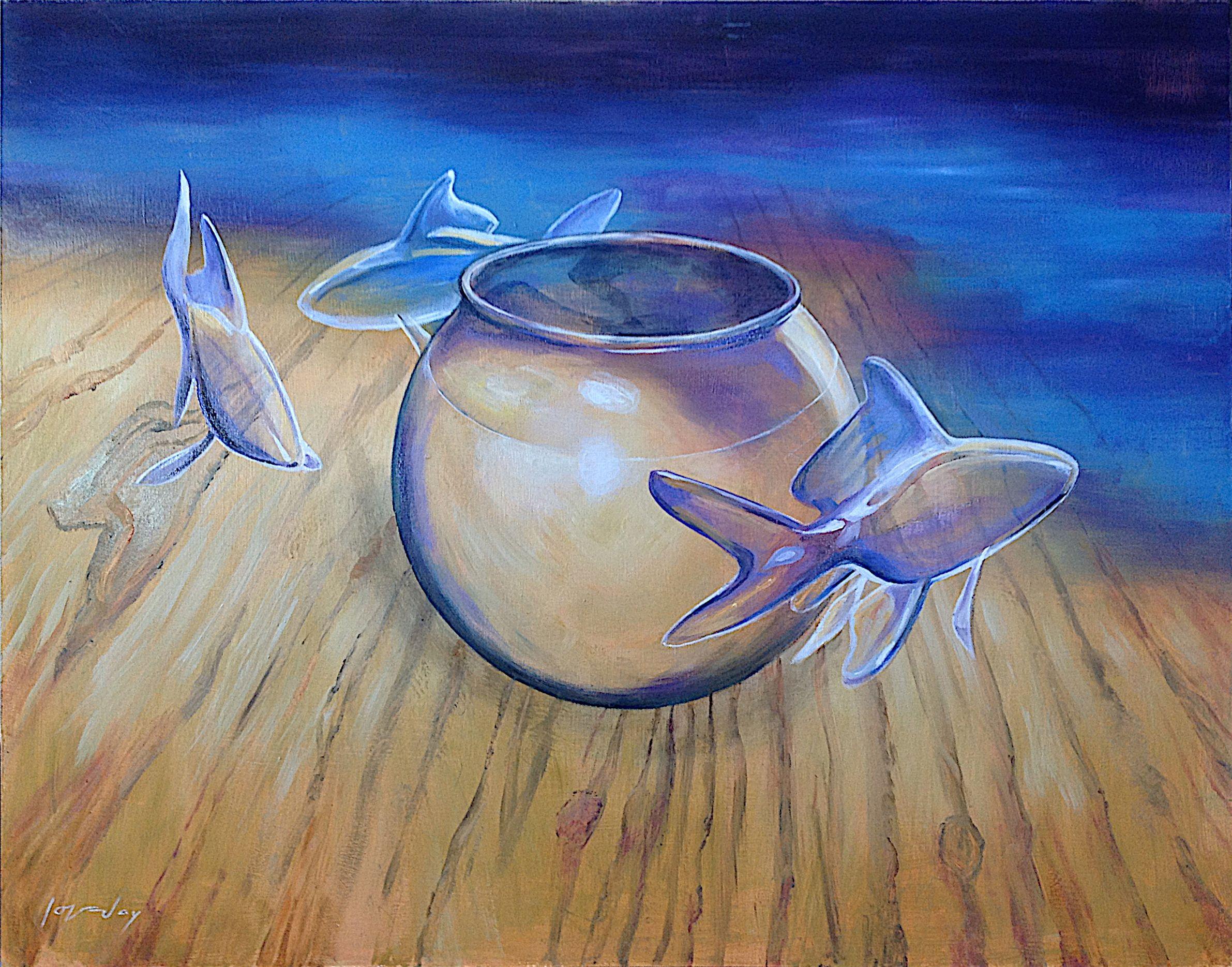 Pesce rosso XLV, Pittura, Olio su pannello MDF - Painting di Daniel Loveday