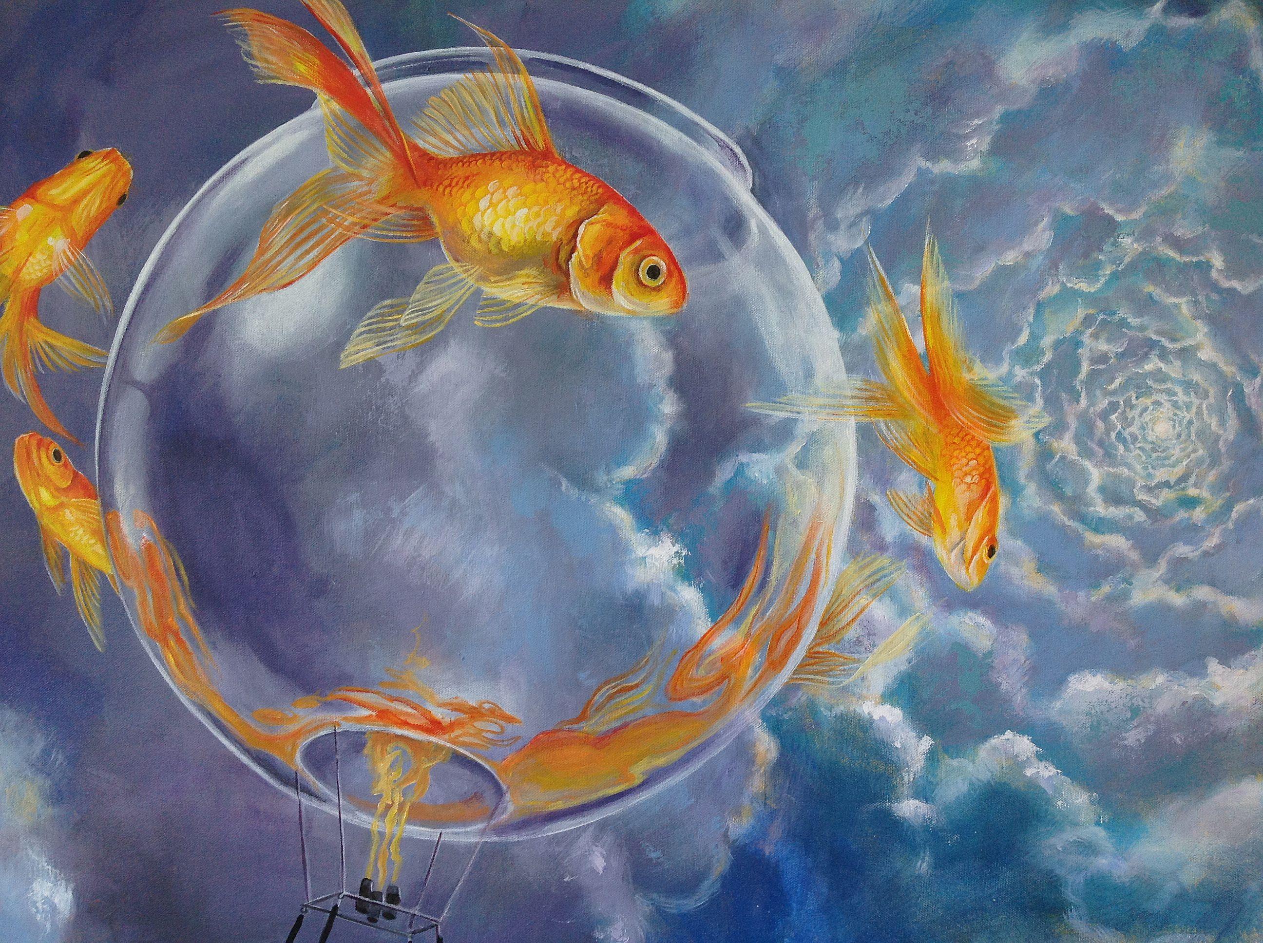 Pez Dorado XXXIX, Pintura, Acrílico sobre lienzo - Painting Surrealista de Daniel Loveday