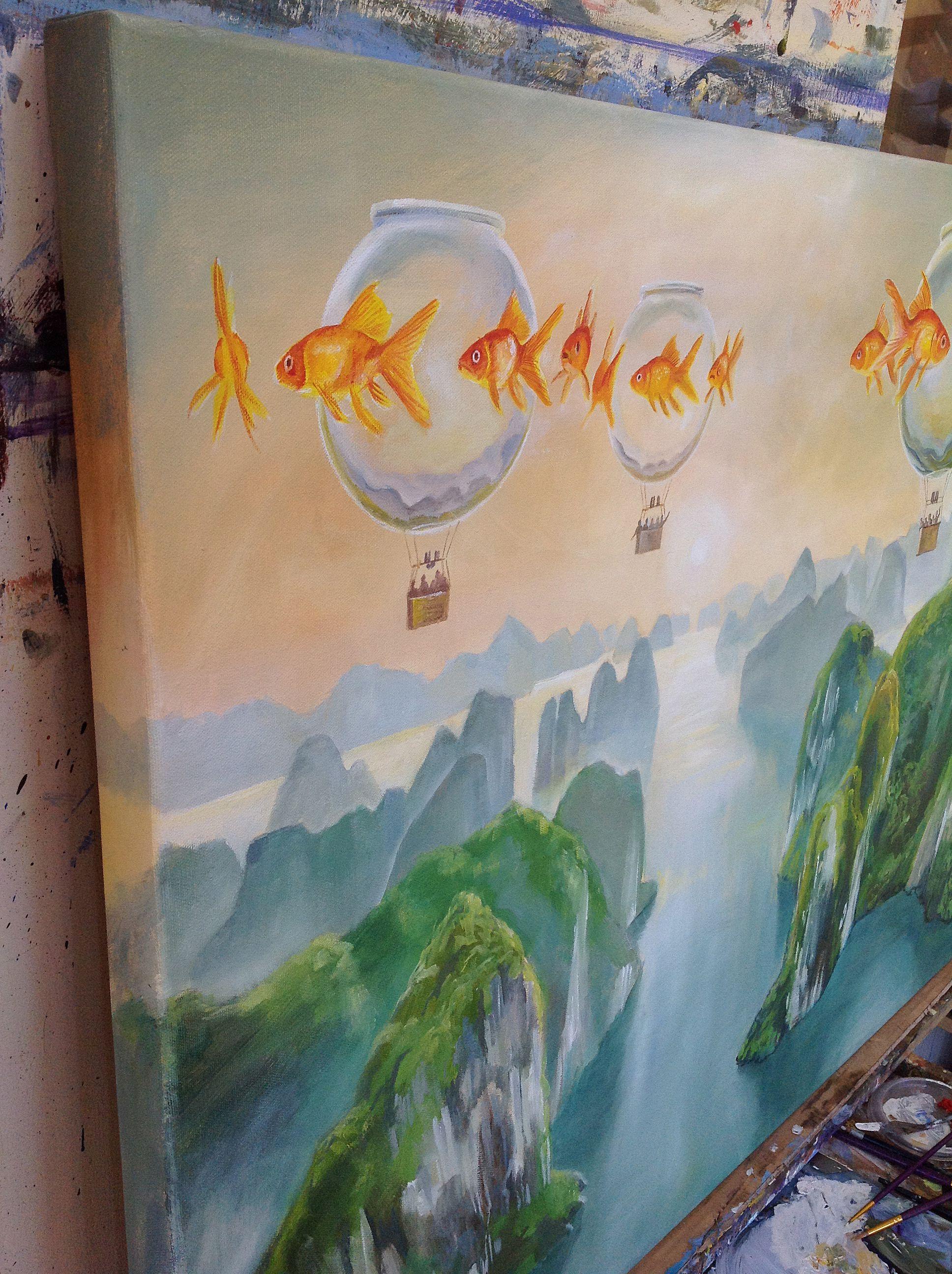Goldfish XXXVI, Painting, Oil on Canvas For Sale 1