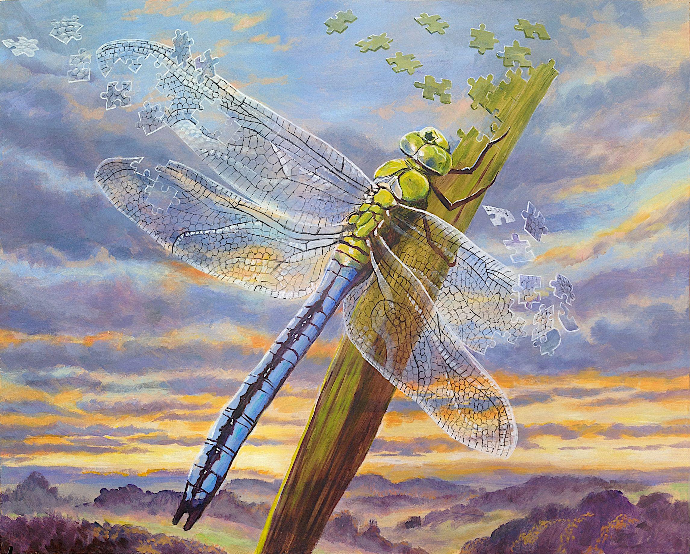 In Pieces - Dragonfly, Painting, Acrylic on MDF Panel