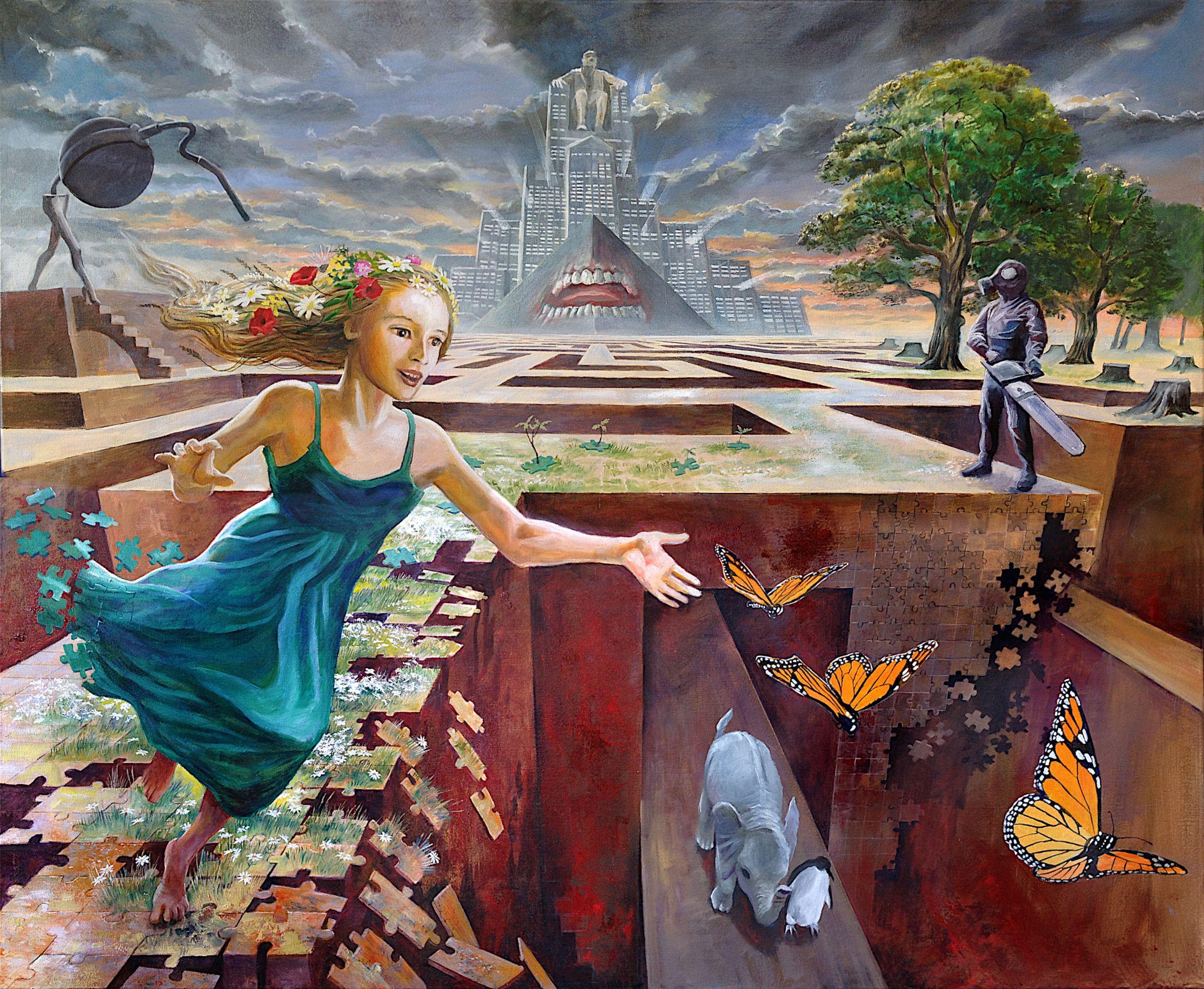 Mass Extinction 6 - In pieces, Gemälde, Öl auf Leinwand – Painting von Daniel Loveday