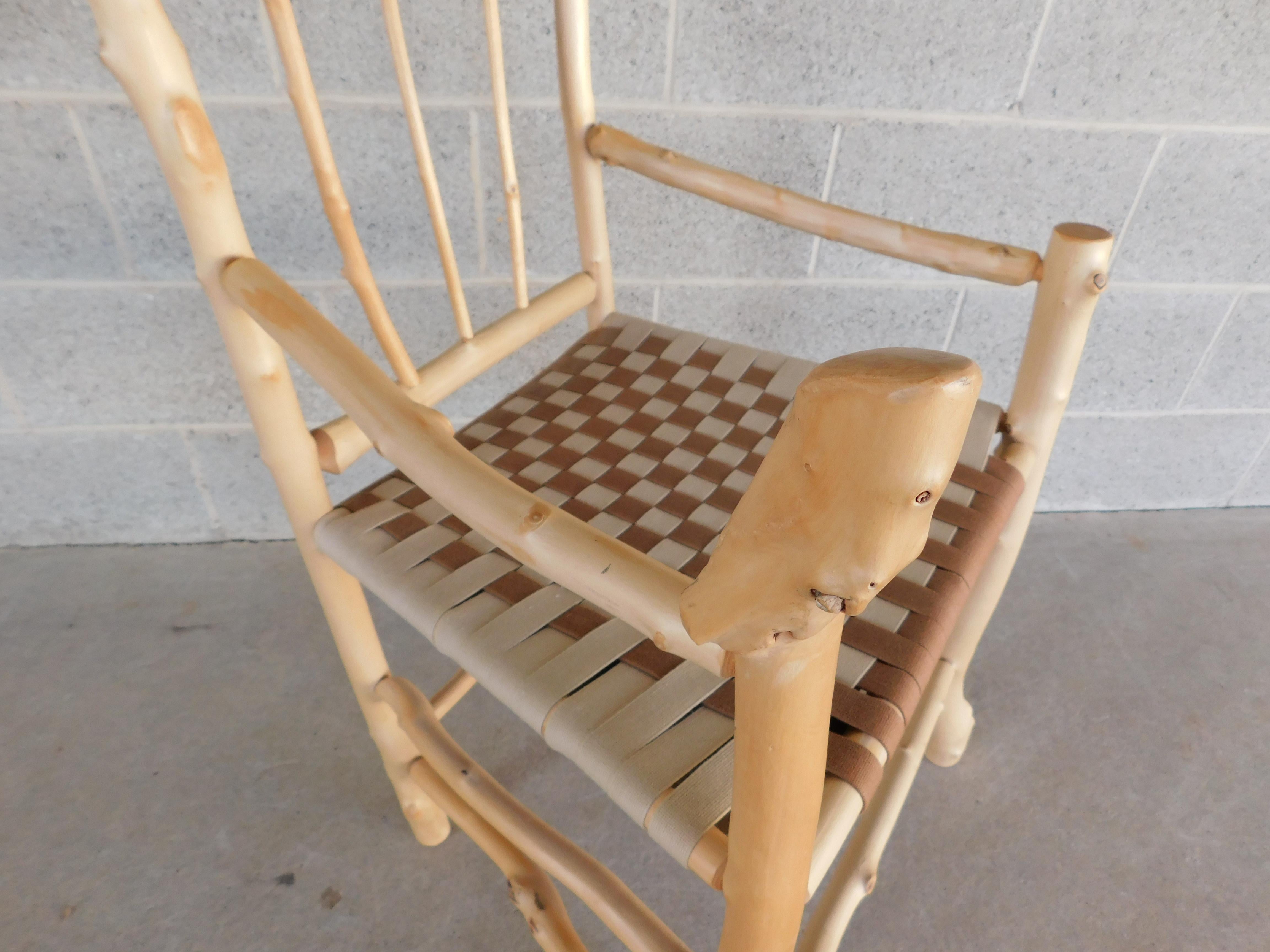Folk Art Daniel Mack Signed Stripped Bark Maple Stick Arm Chair For Sale