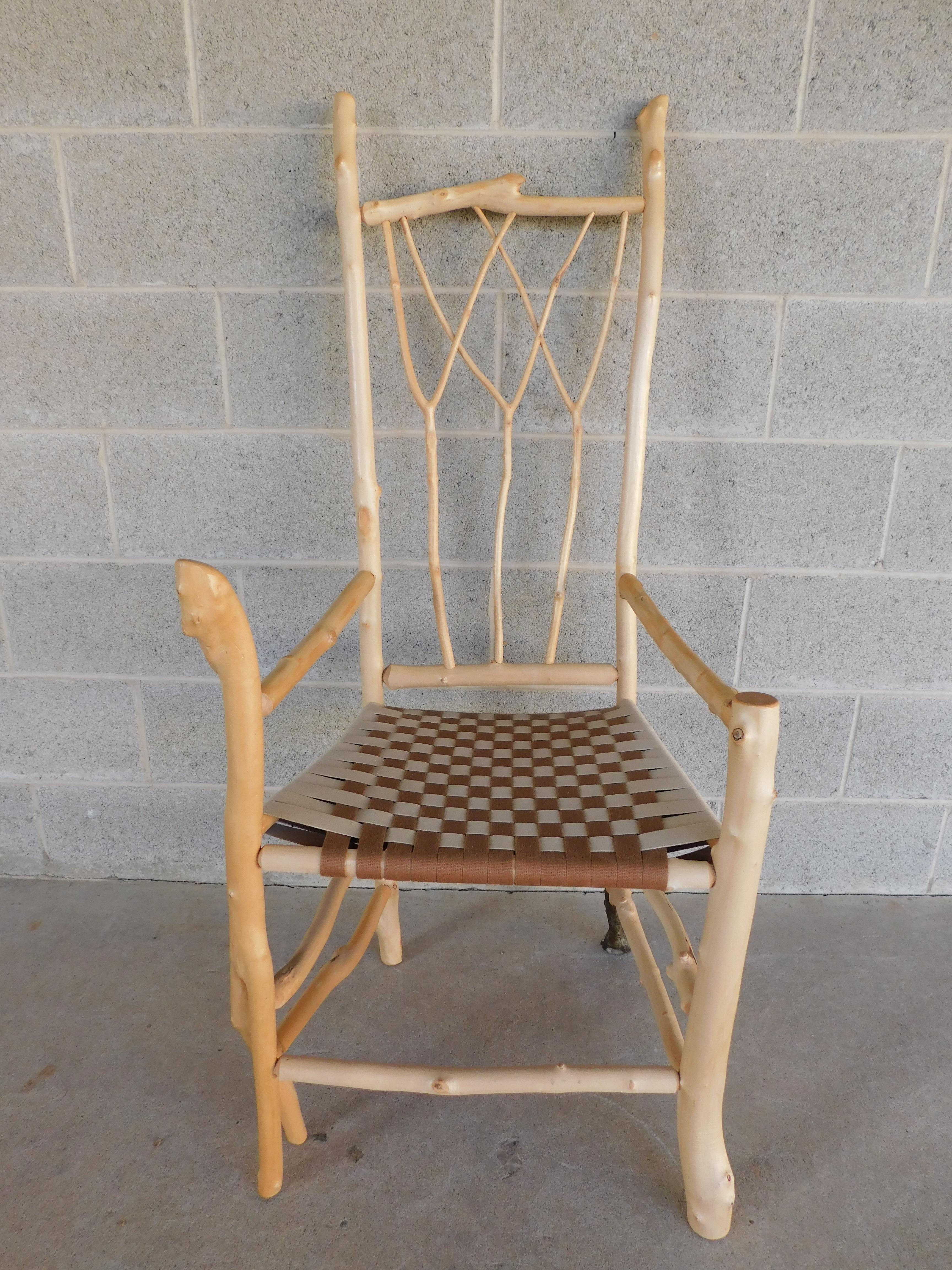 Hand-Crafted Daniel Mack Signed Stripped Bark Maple Stick Arm Chair For Sale