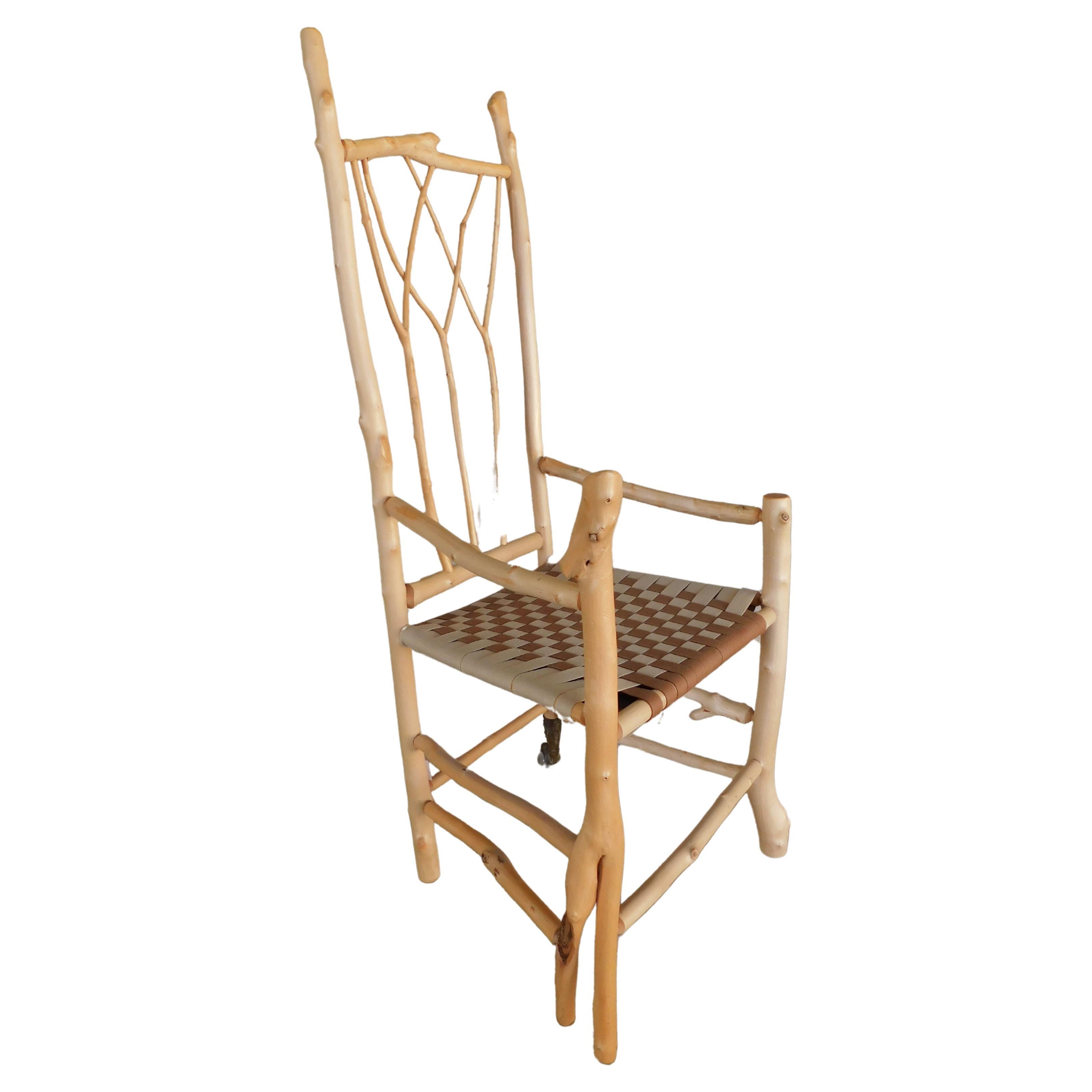 Daniel Mack Signed Stripped Bark Maple Stick Arm Chair For Sale