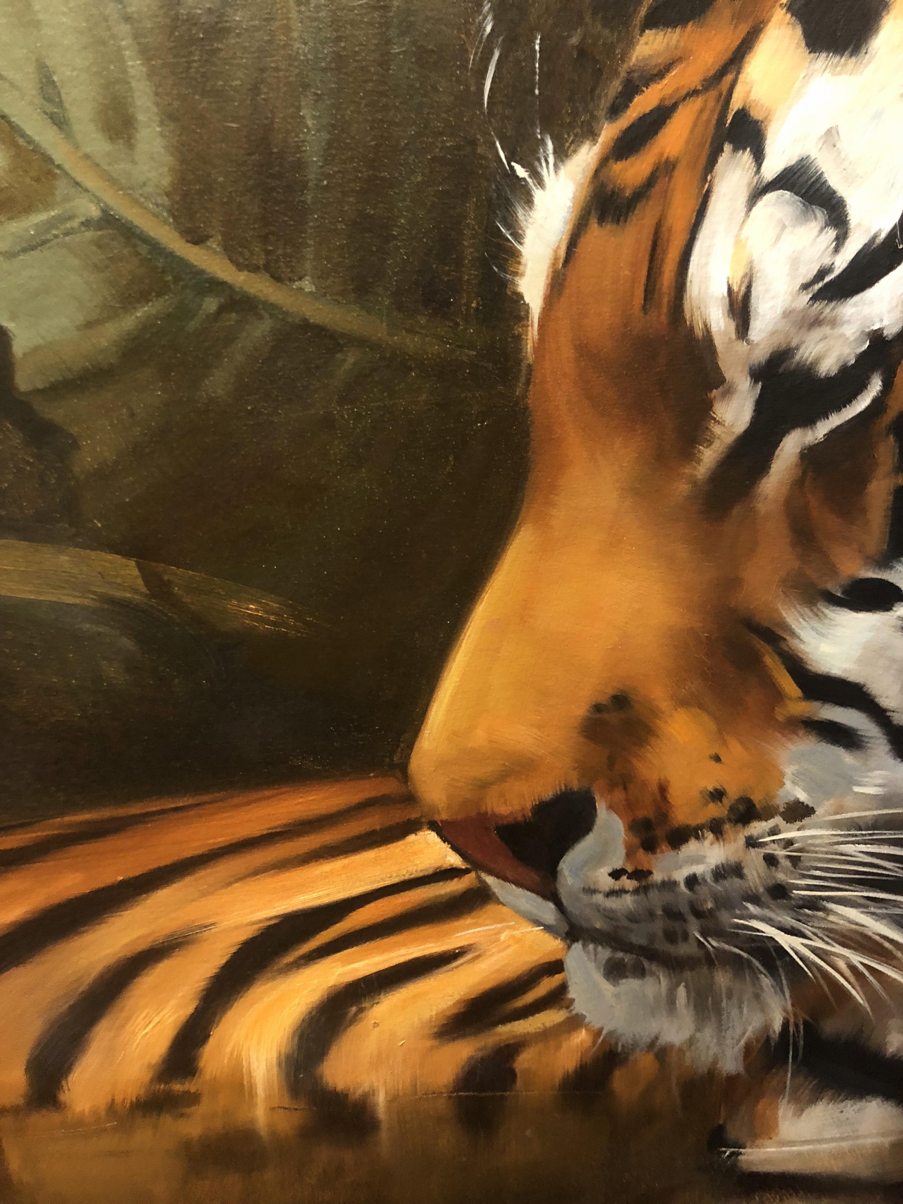 Bengal Tiger in Marsh - Original oil on canvas - 78 x 113 in. For Sale 1