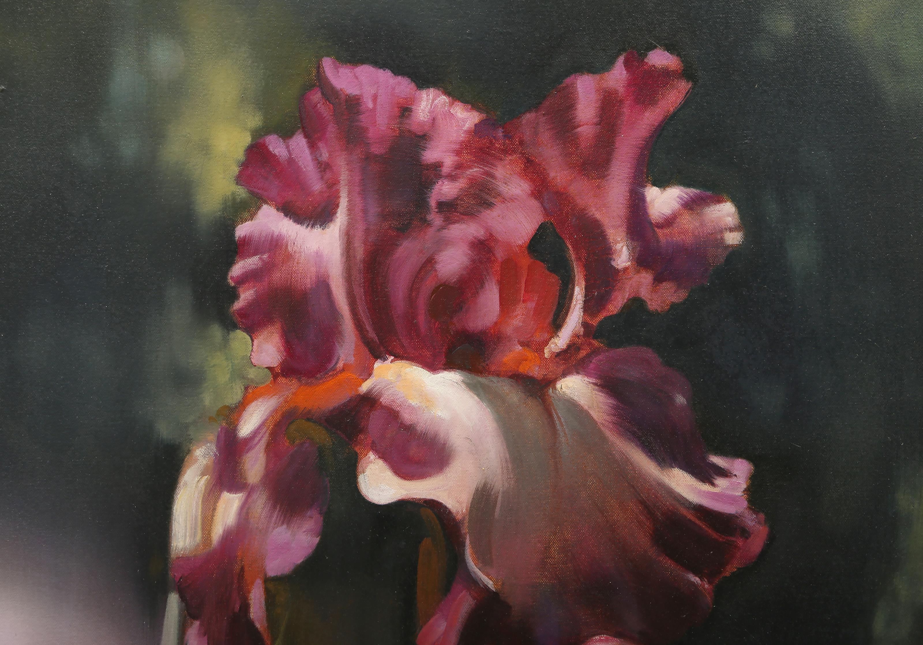 Iris magenta, Pintura fotorrealista al óleo sobre lienzo de Daniel Maffia en venta 1