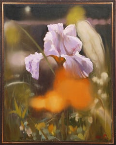 Iris rosa, quadro a olio moderno di Daniel Maffia