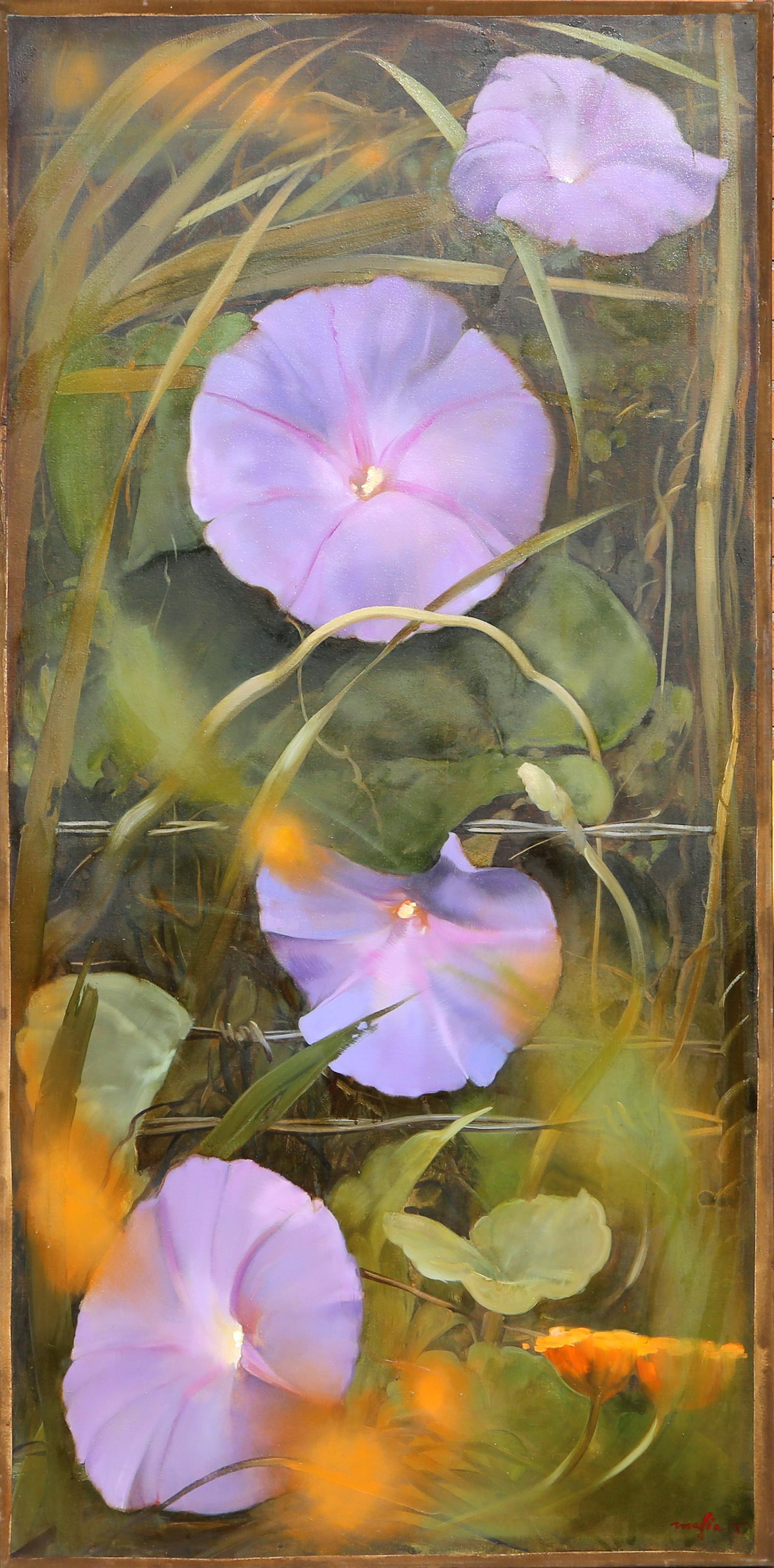 Pink Nasturtiums, Large Modern Floral Oil Painting by Daniel Maffia