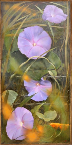 Pink Nasturtiums, Large Modern Floral Oil Painting by Daniel Maffia