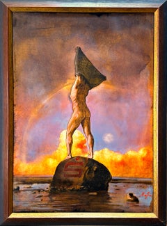 Nudo maschile in piedi all’alba, olio su cartoncino di un noto artista franco-americano