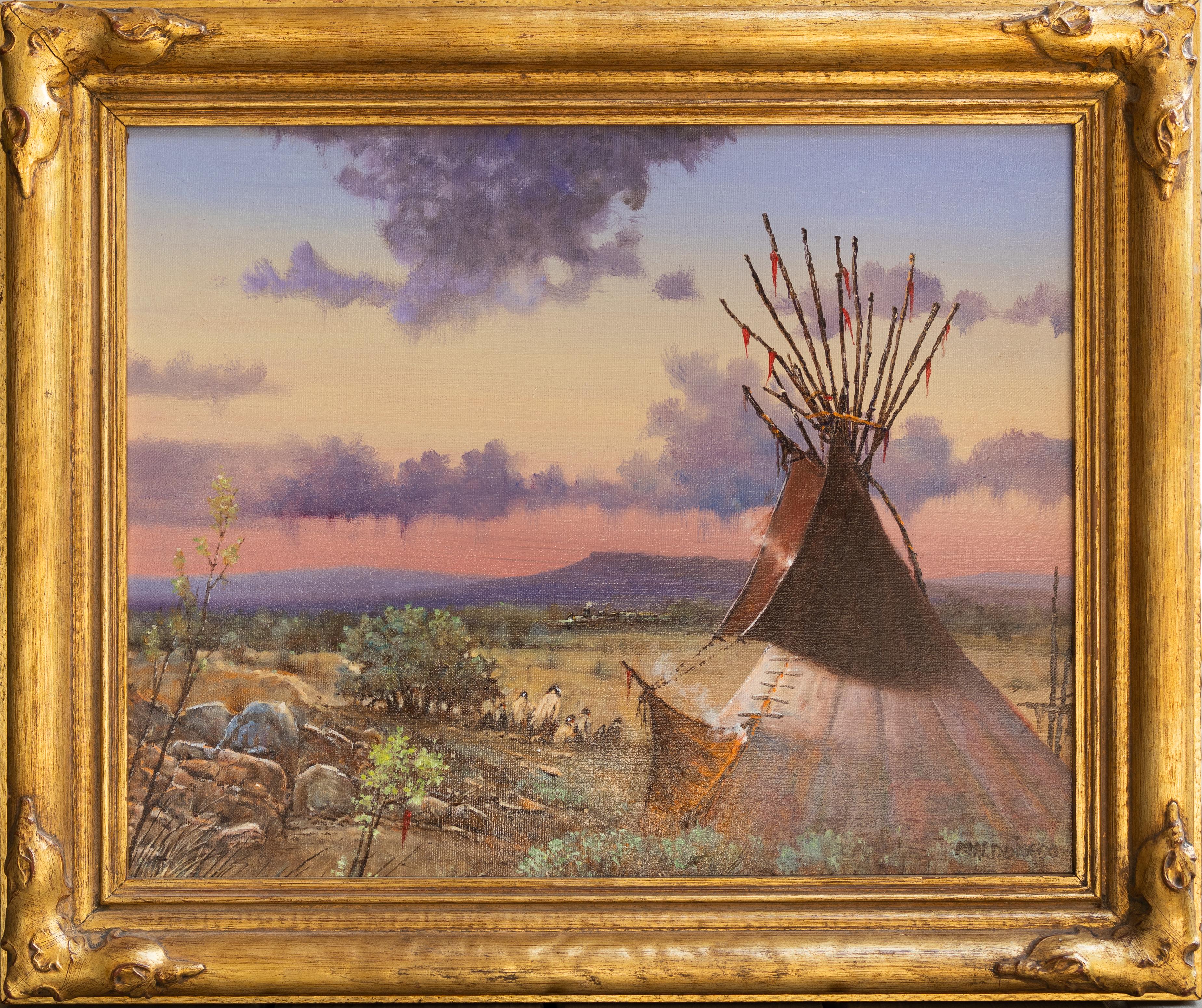 Teepee al tramonto - Painting di Daniel Maldonado