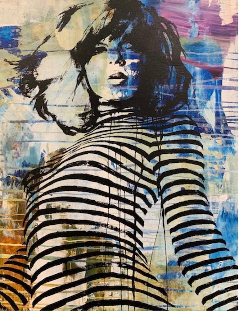 Daniel Maltzman Abstract Painting - Blue Stripe Girl