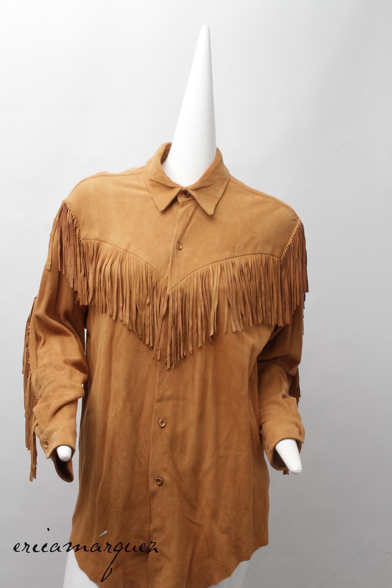 Uomo DANIEL MIEXEL, Haute Couture, Carmel Suede Feels Like Butter, Camicia con frange in vendita