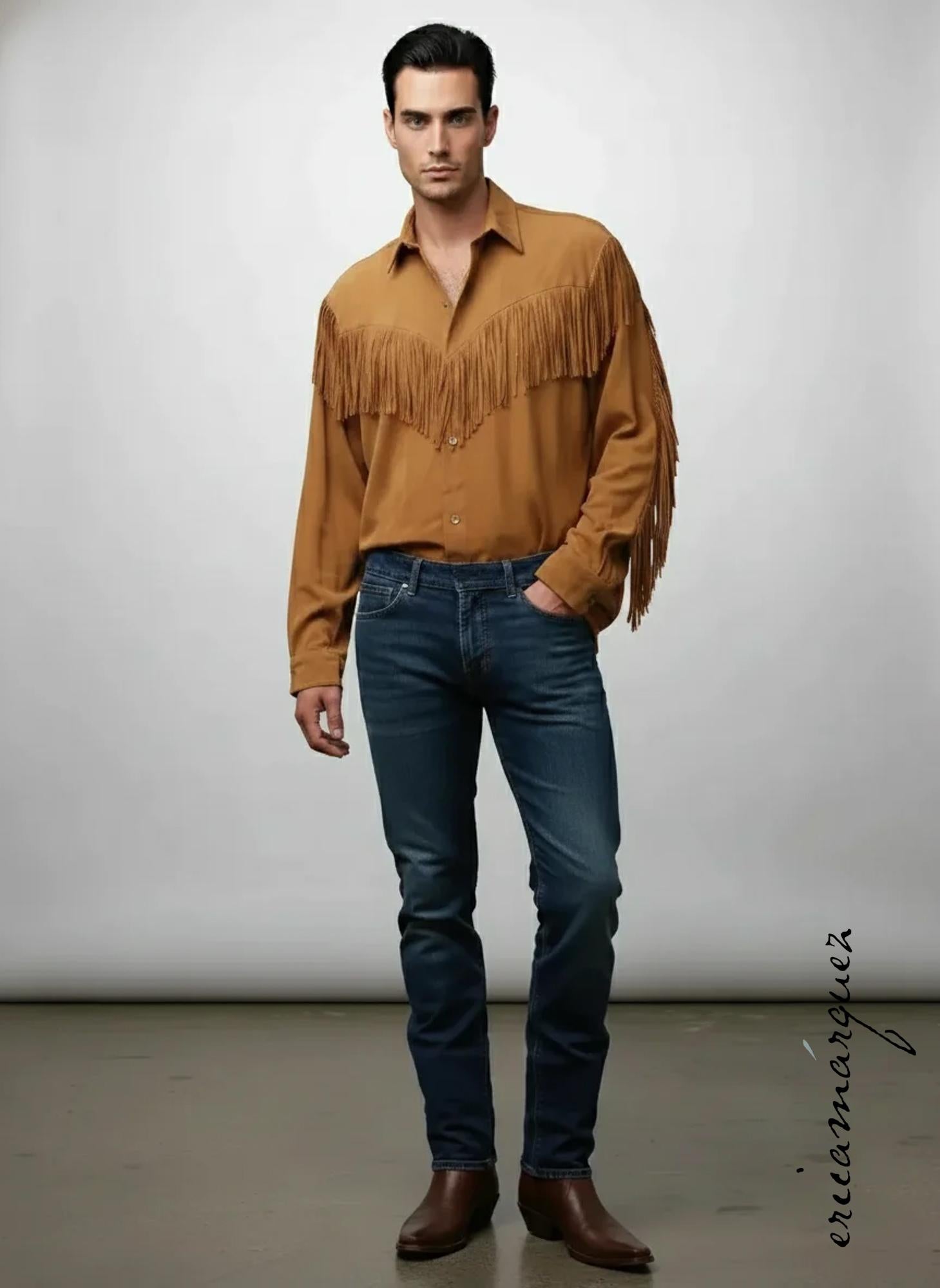 DANIEL MIEXEL, Haute Couture, Carmel Suede Feels Like Butter, Fringe Shirt For Sale