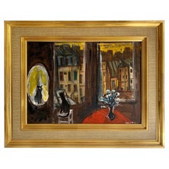 Daniel Mihaud Oil on Canvas Painting of a Cat
