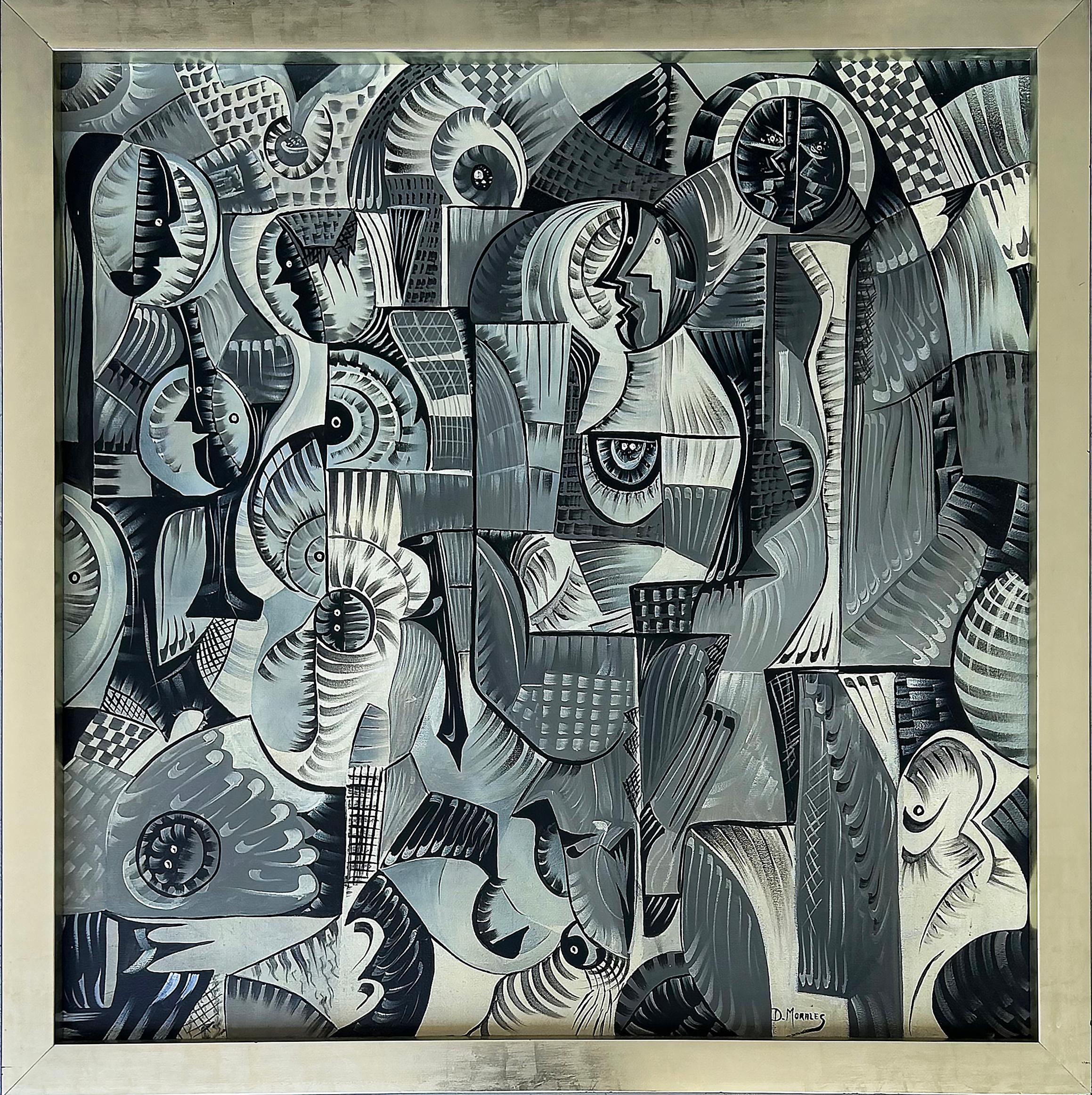 Daniel Morales Kubanischer Amerikaner  Abstraktes Gemälde auf Leinwand, 1970er-Jahre im Zustand „Gut“ im Angebot in Miami, FL