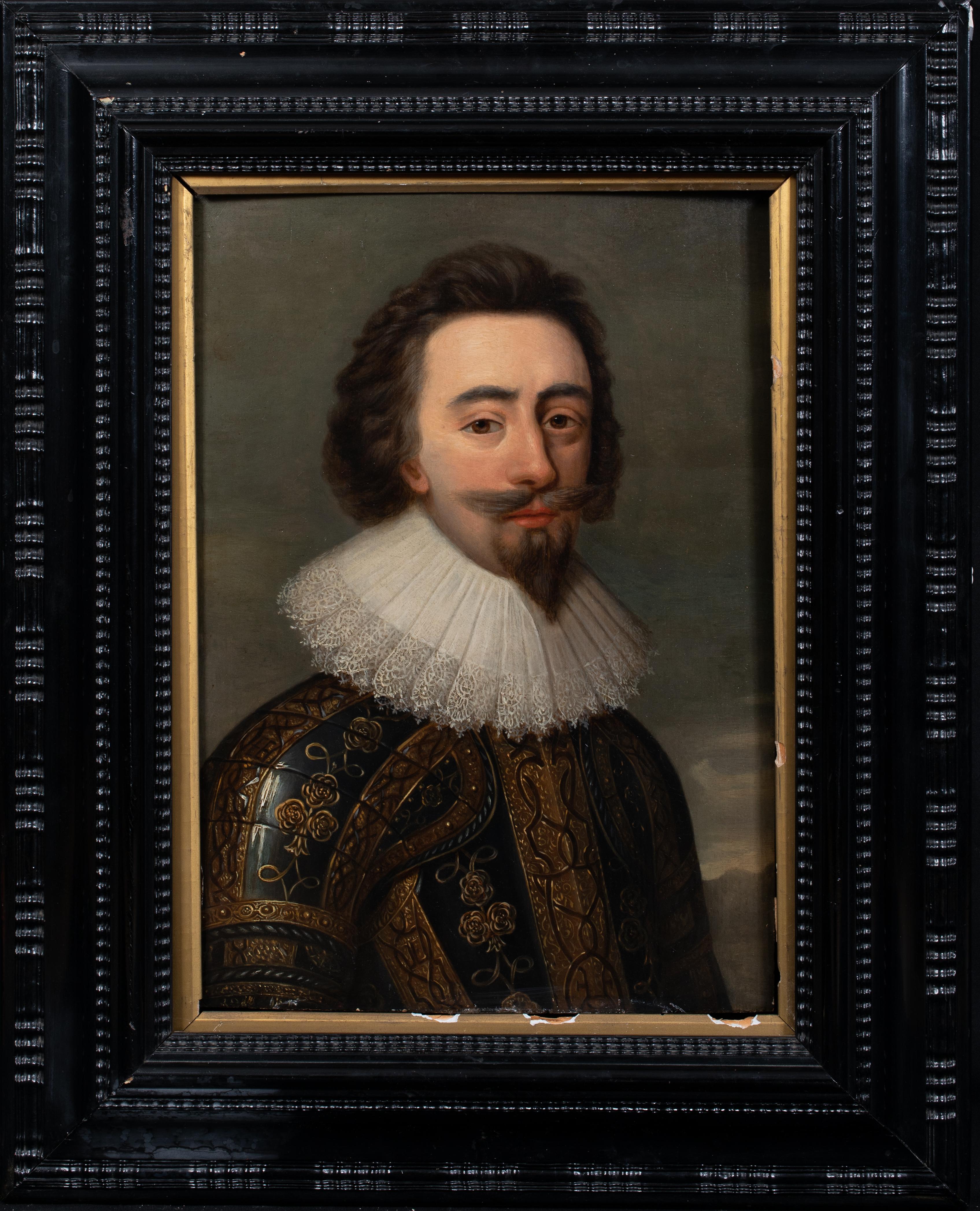 Portrait Painting Daniel Mytens - Portrait du roi Charles Ier d'Angleterre, 17ème siècle  Studio de Daniel MYTENS (1590-