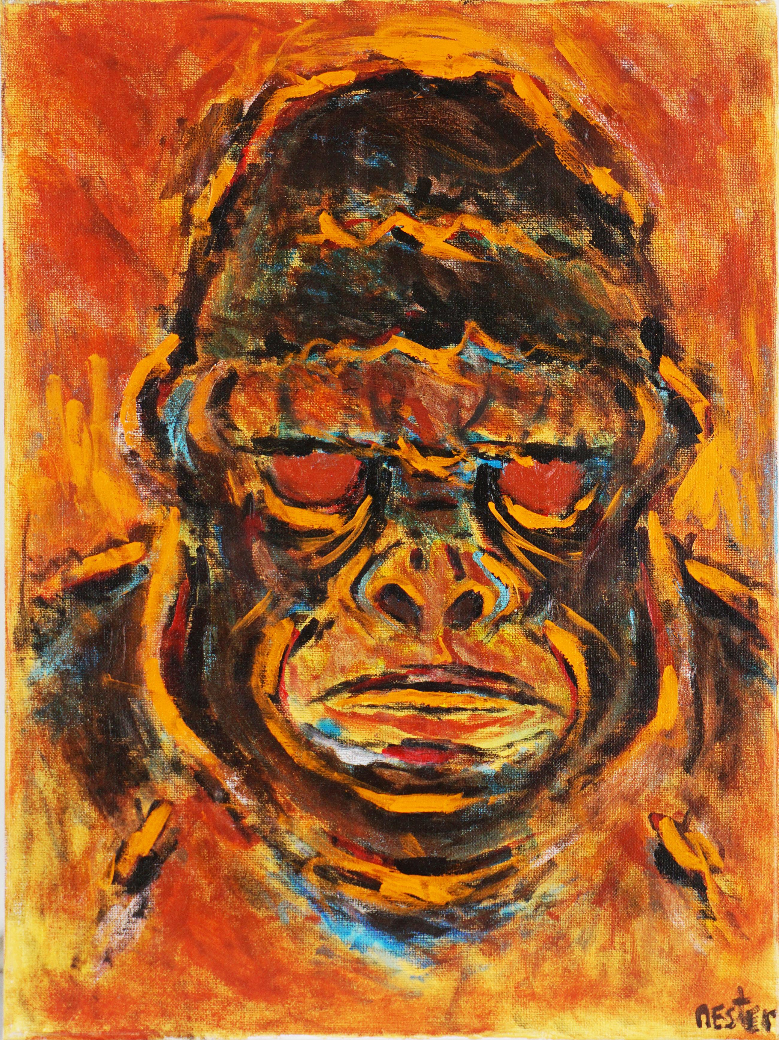 Animal Painting Daniel Nester - Gorilla expressionniste abstraite fauviste et expressionniste du Lowland