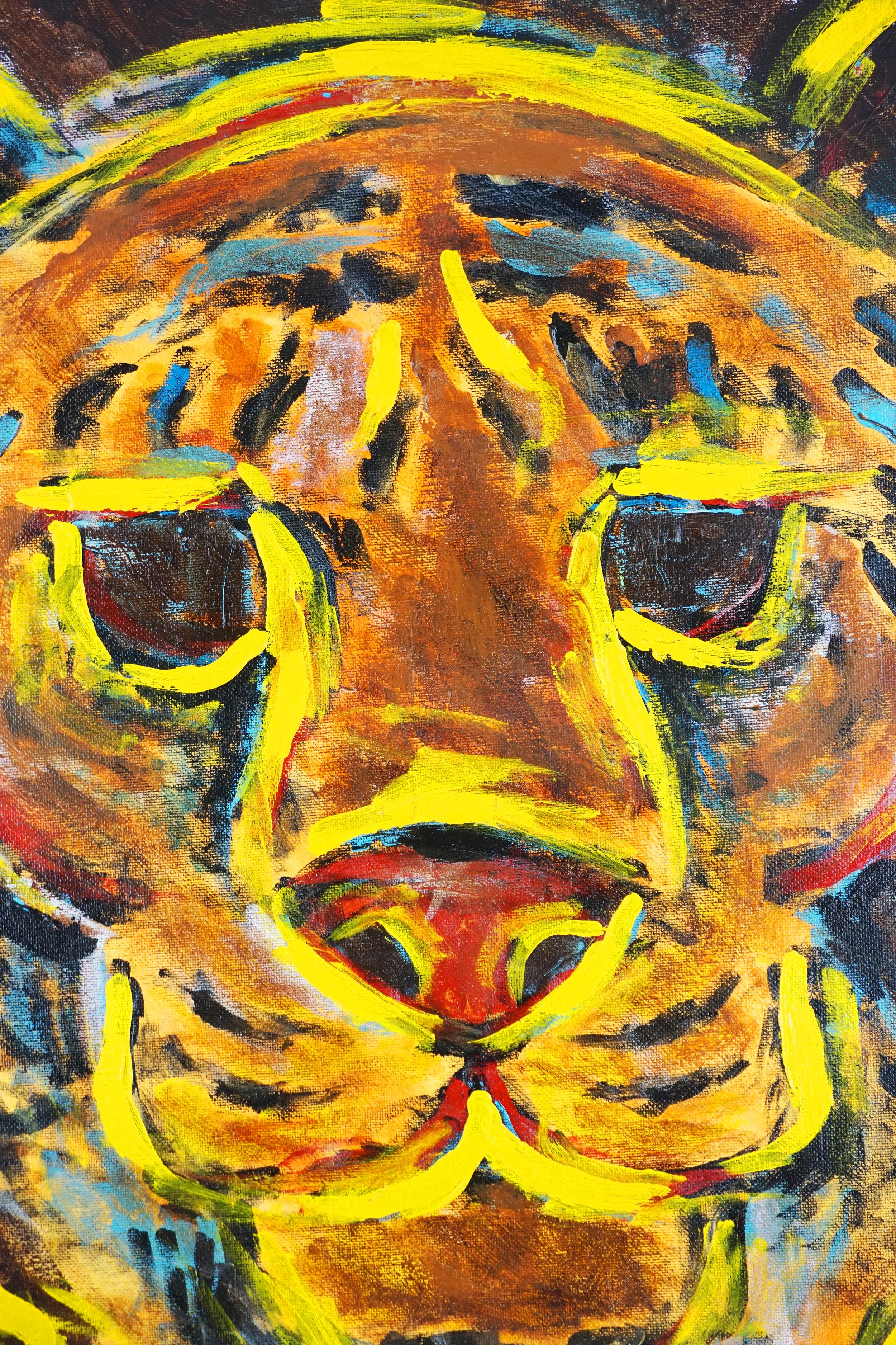 Tigre expressionniste abstrait fauviste - Painting de Daniel Nester