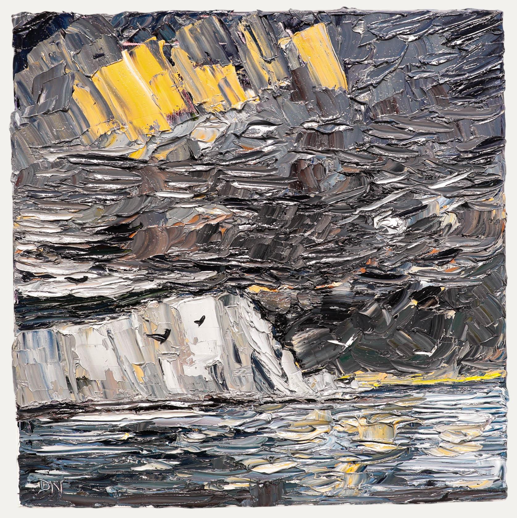 The White Cliffs of Dover, captured using an impasto technique. Signed with initials. Inscribed verso. On canvas. 