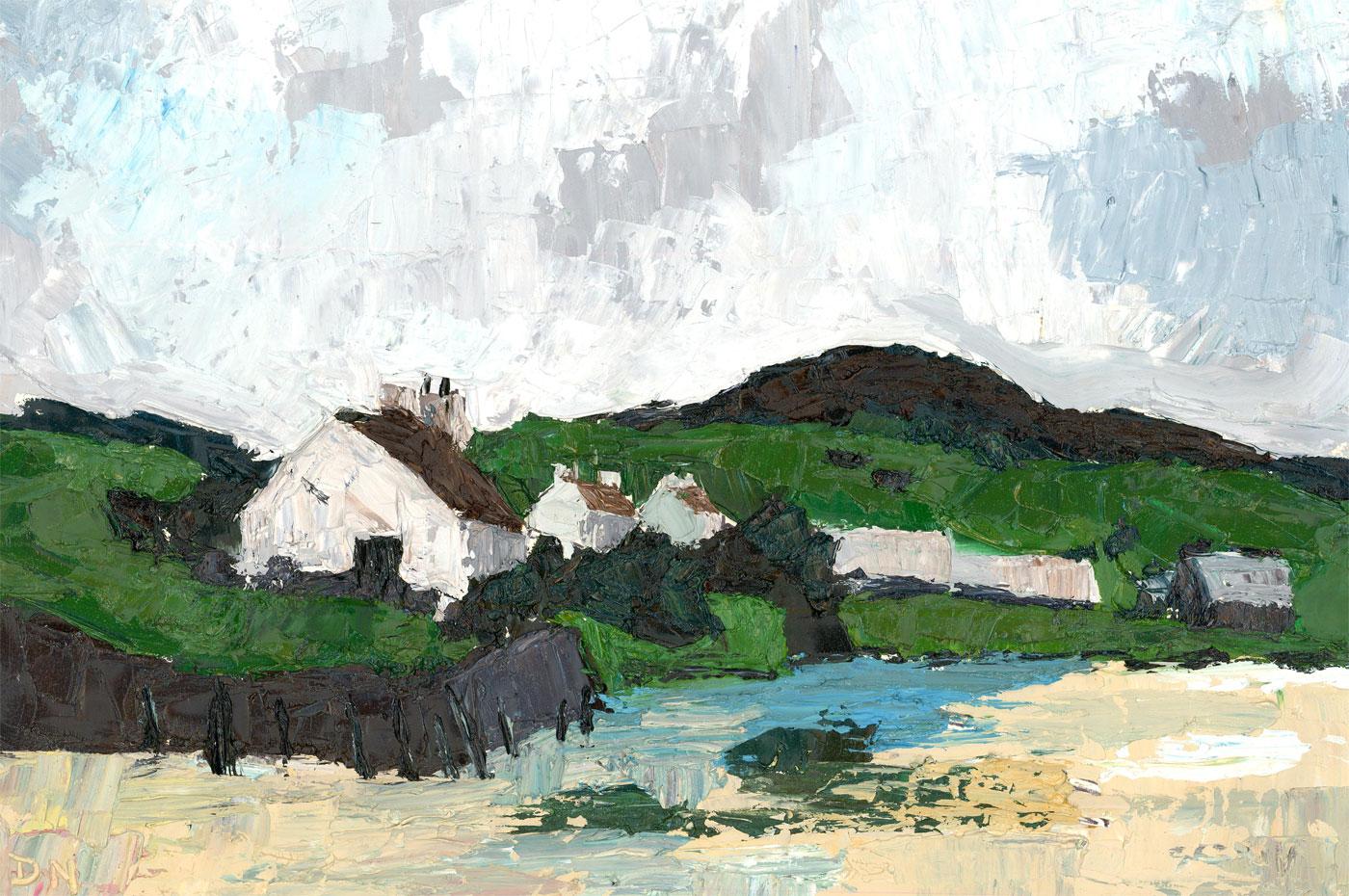 A picturesque impasto scene by the artist Daniel Nichols, after an original painting by Welsh artist Kyffin Williams. Initialled to the lower left. On wove. 

